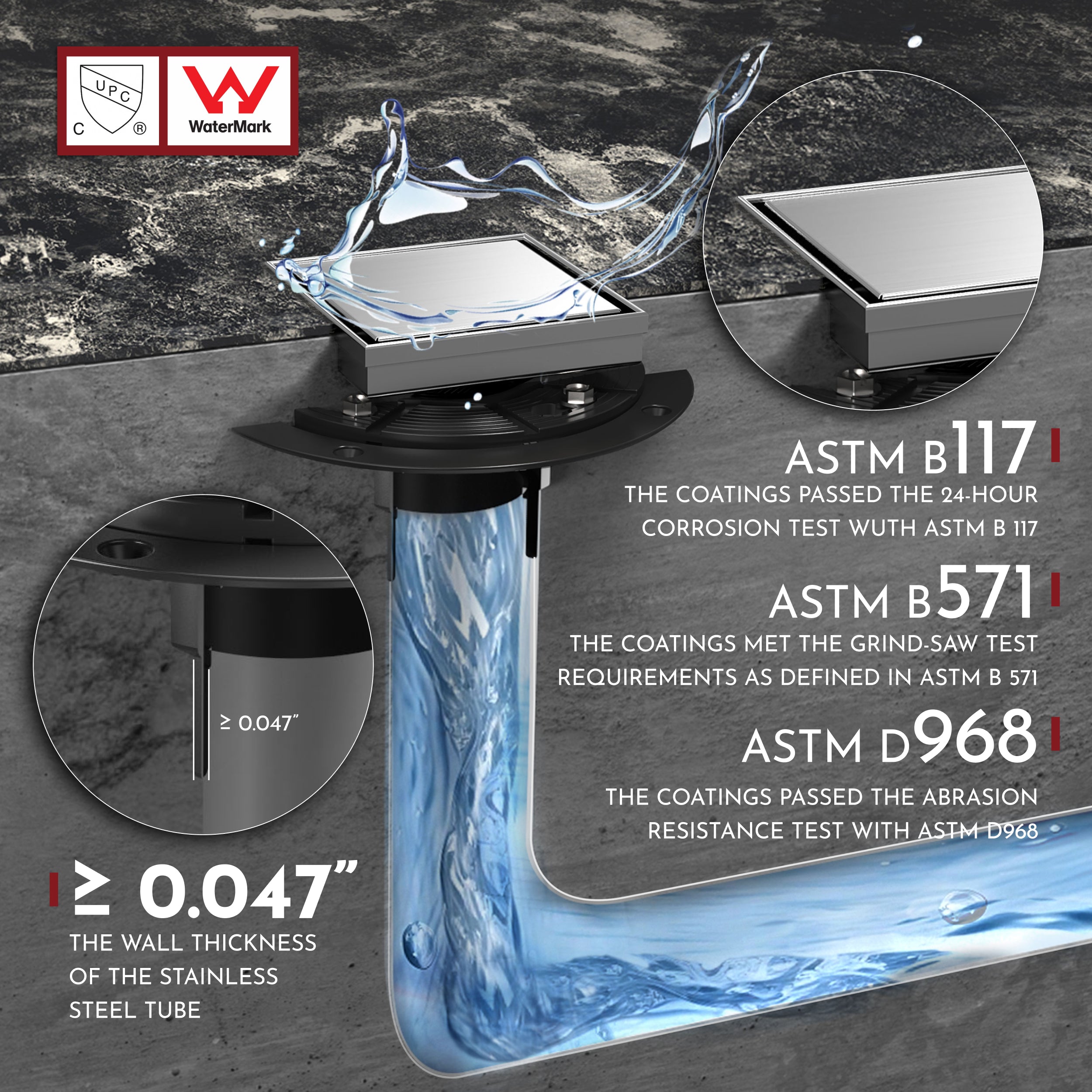 WEBANG 4 Inch Reversible 2-in-1 Tile-In Square Shower Drain With Flange, Brushed Stainless Steel