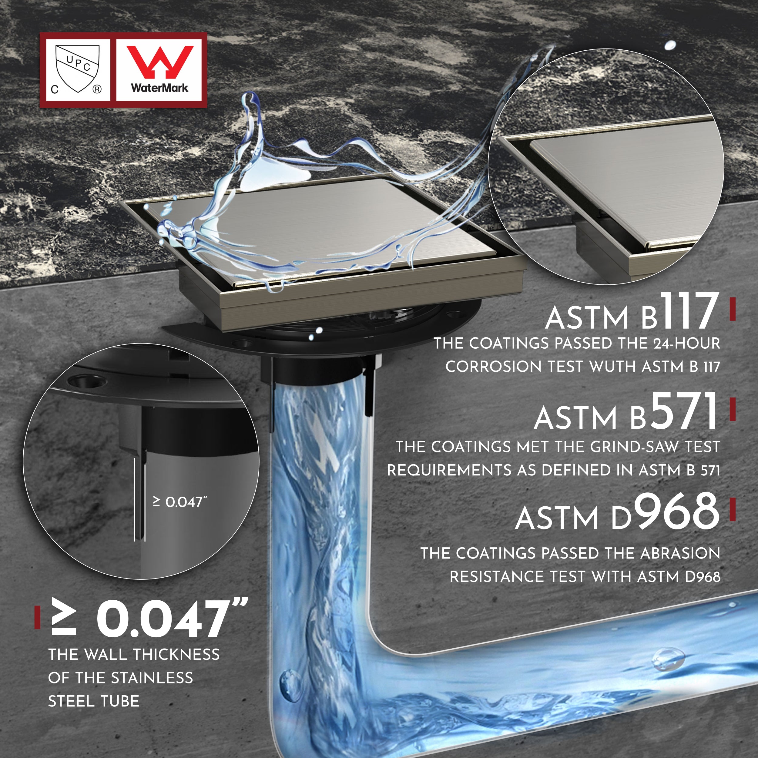 WEBANG 6 Inch Reversible 2-in-1 Tile-In Square Shower Drain With Flange, Brushed Nickel