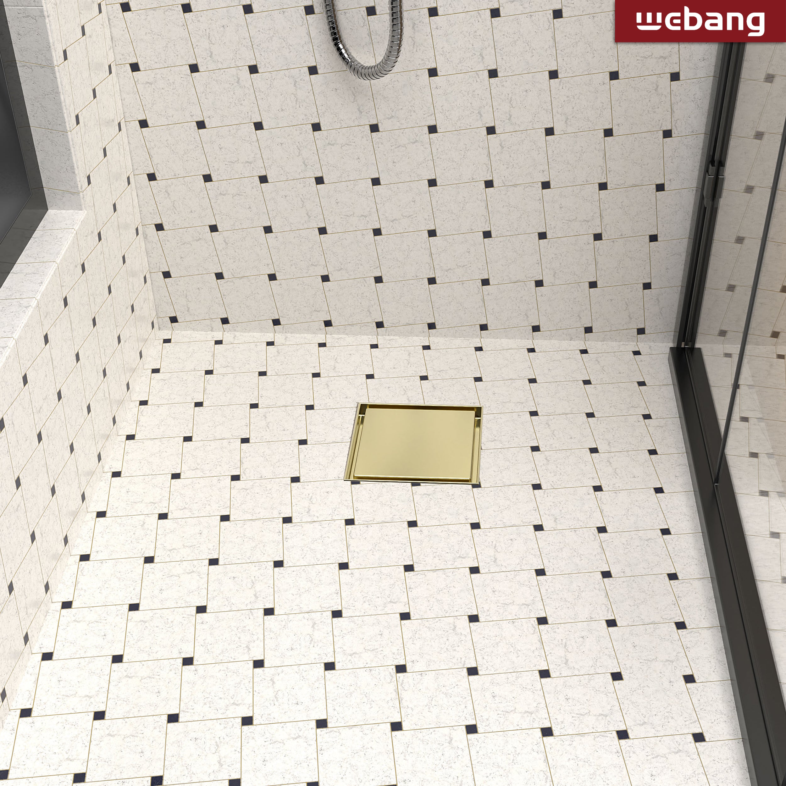 WEBANG 6 Inch Reversible 2-in-1 Tile-In Square Shower Drain With Flange, Brushed Gold