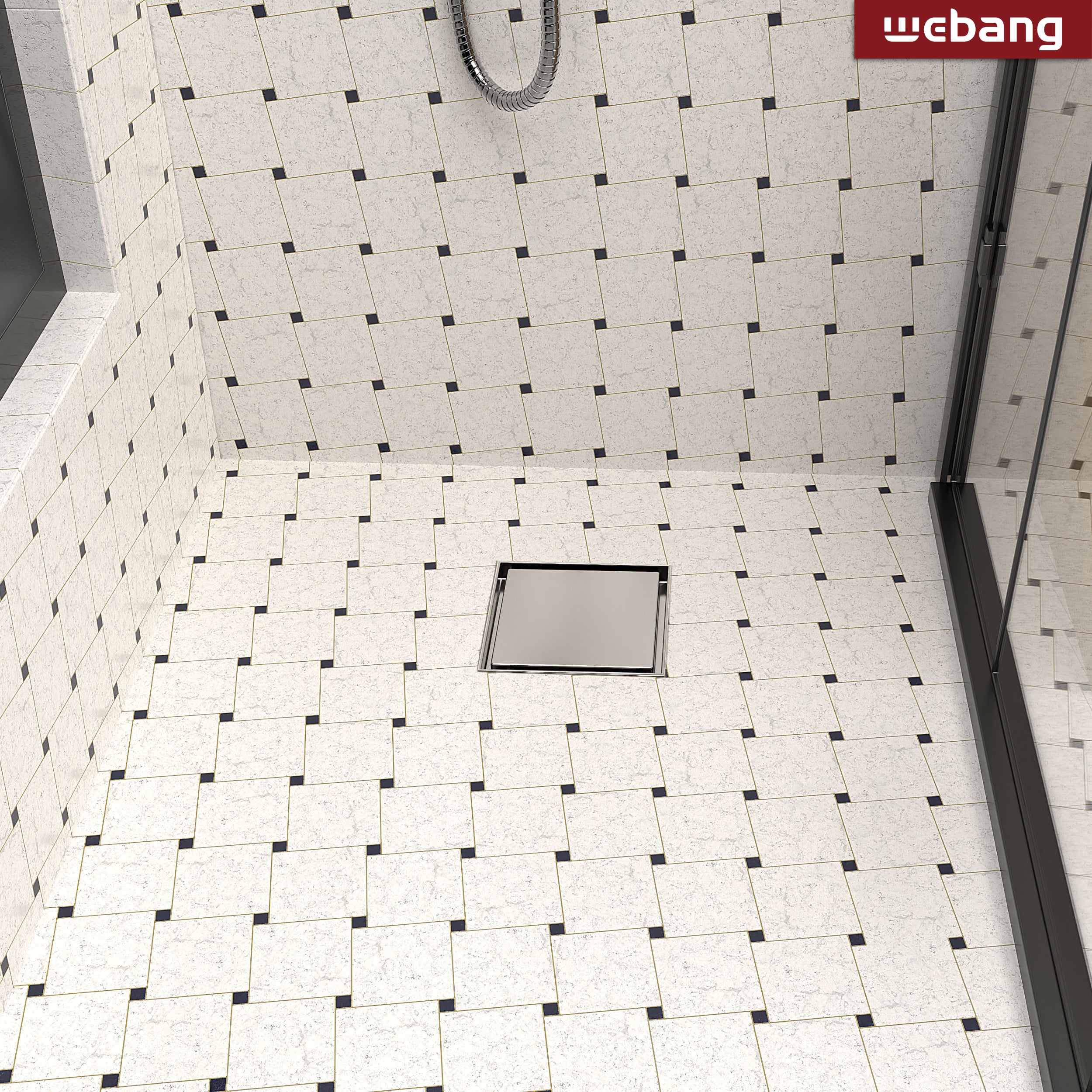 WEBANG 6 Inch Reversible 2-in-1 Tile-In Square Shower Drain With Flange, Brushed Nickel