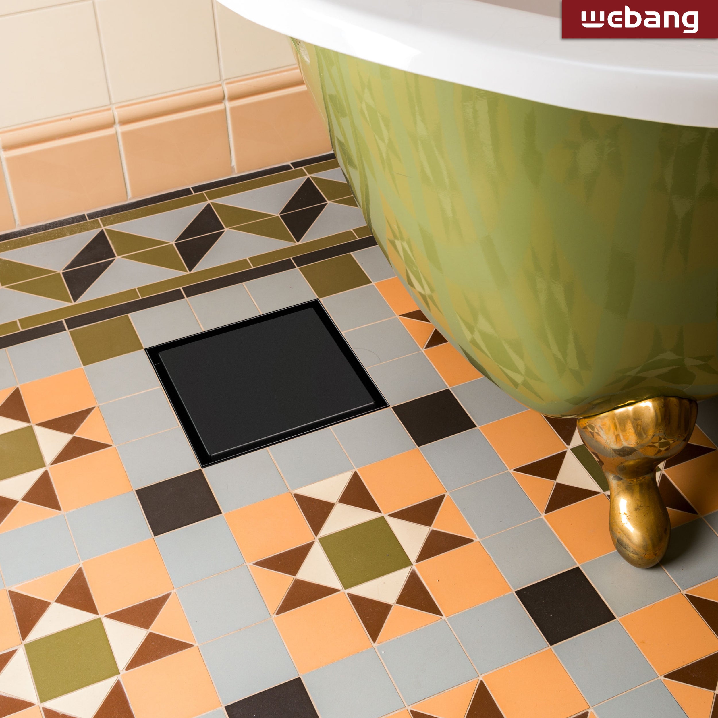 WEBANG 6 Inch Reversible 2-in-1 Tile-In Square Shower Drain With Flange, Matte Black