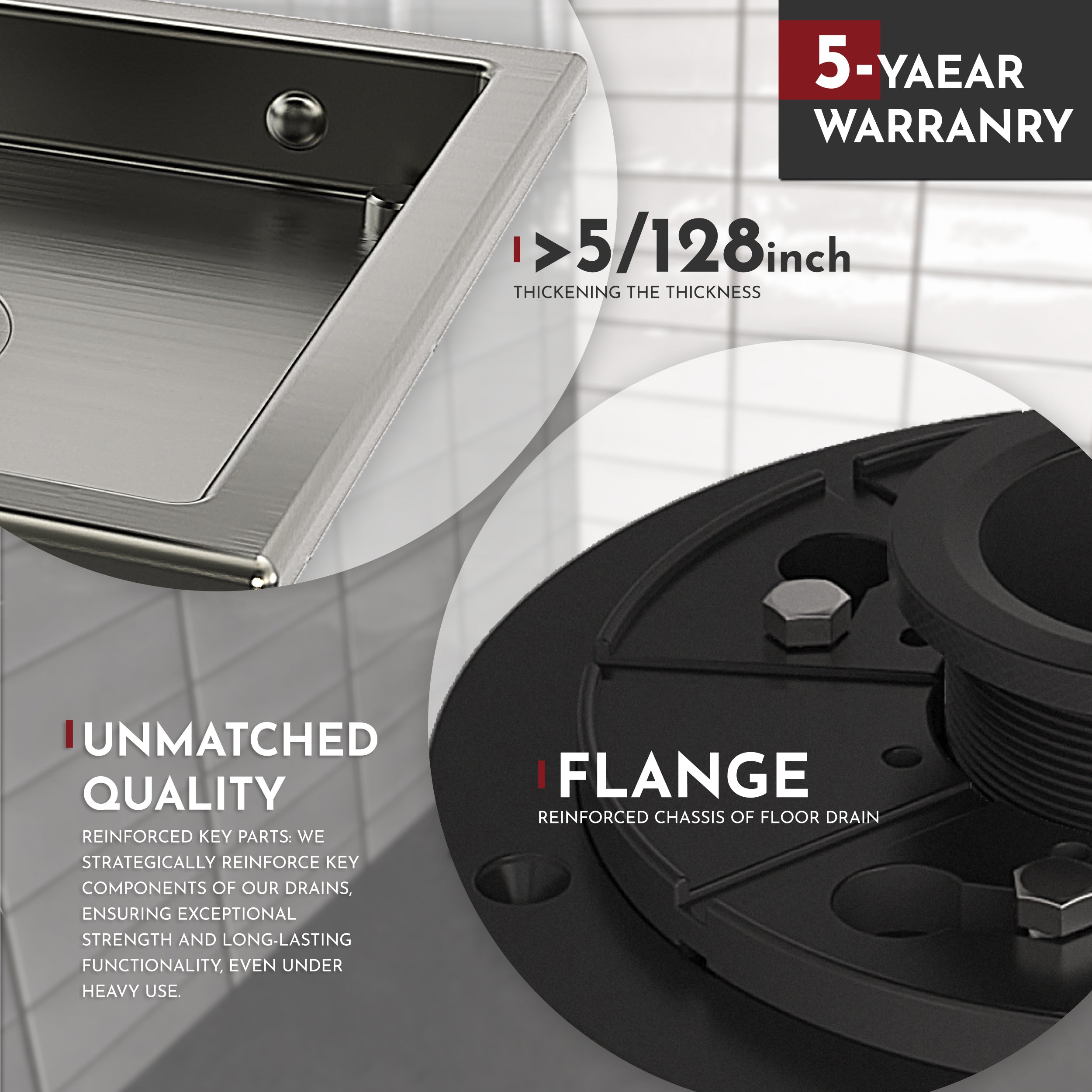 WEBANG 6 Inch Wide Frame Reversible 2-in-1 Tile-In Square Shower Drain With Flange, Brushed Nickel