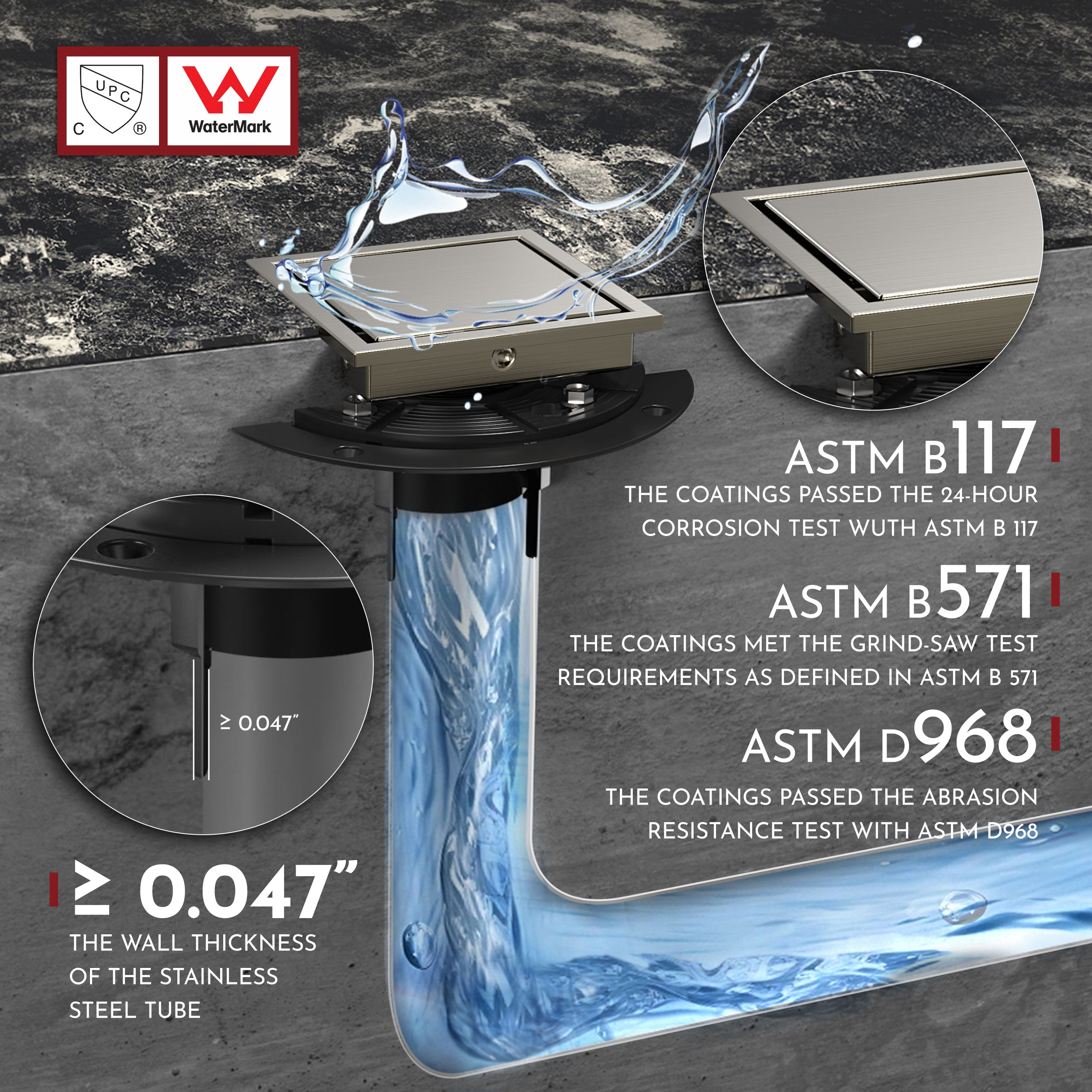 WEBANG 4 Inch Wide Frame Reversible 2-in-1 Tile-In Square Shower Drain With Flange, Brushed Nickel