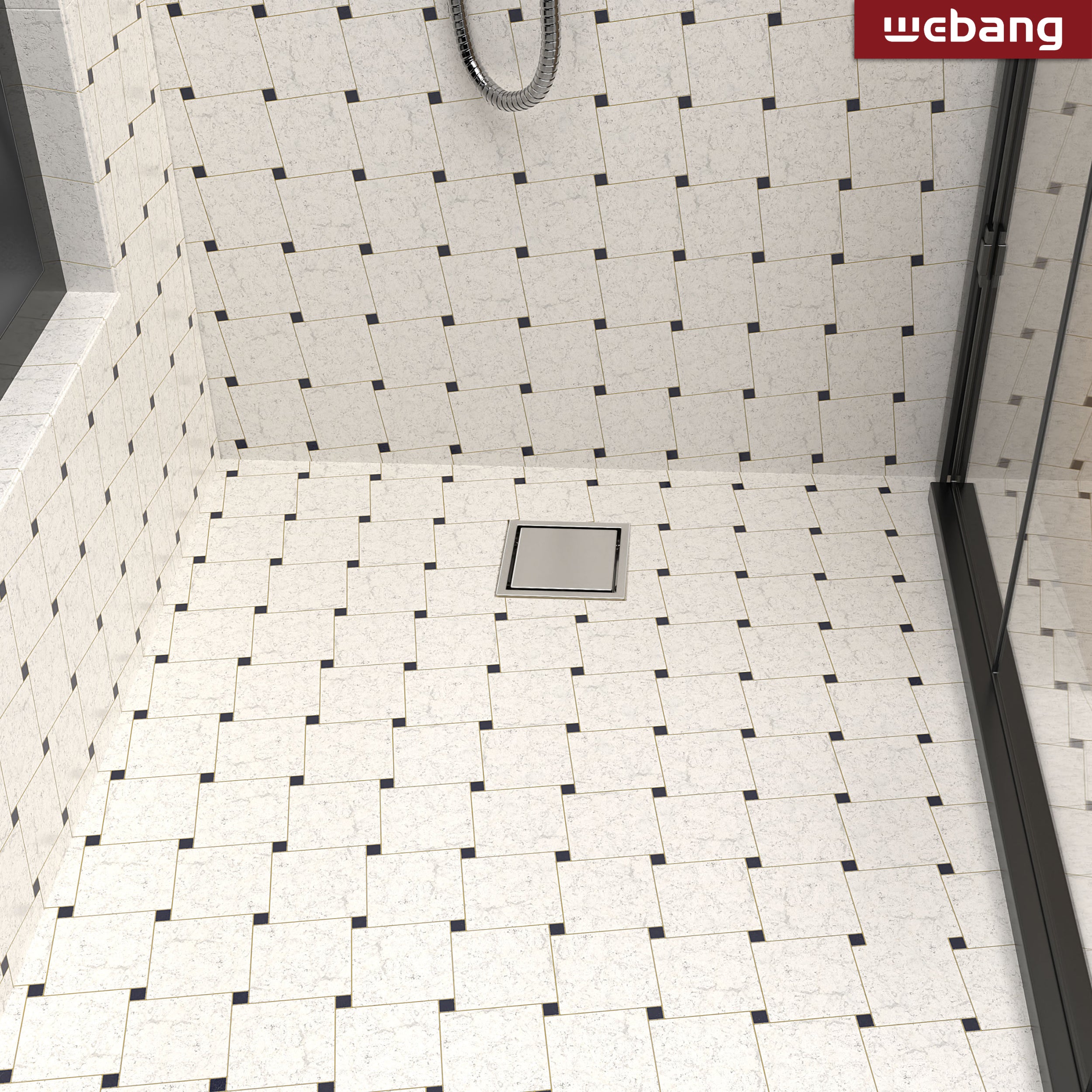 WEBANG 4 Inch Wide Frame Reversible 2-in-1 Tile-In Square Shower Drain With Flange, Brushed Nickel