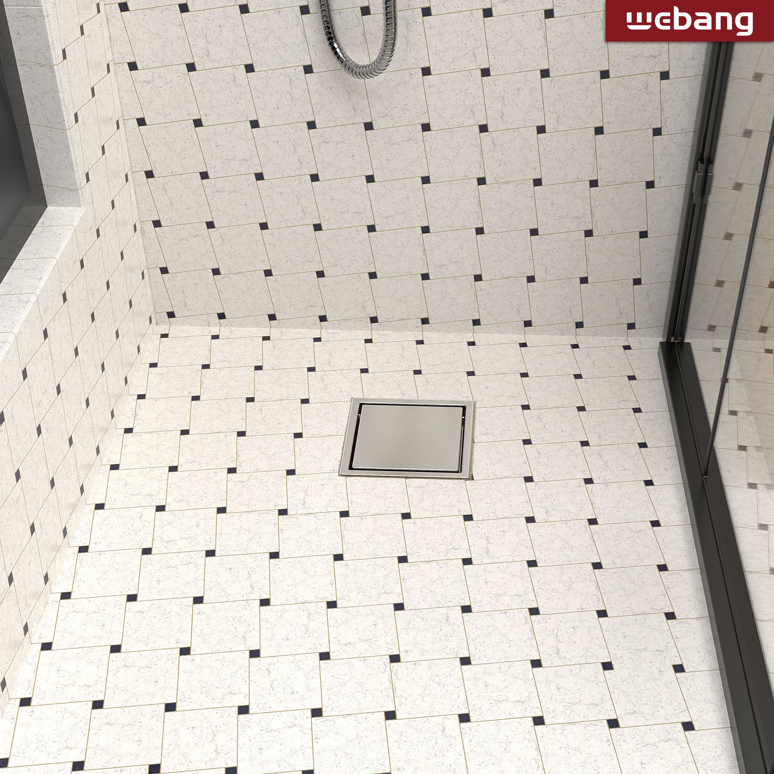 WEBANG 6 Inch Wide Frame Reversible 2-in-1 Tile-In Square Shower Drain With Flange, Brushed Nickel