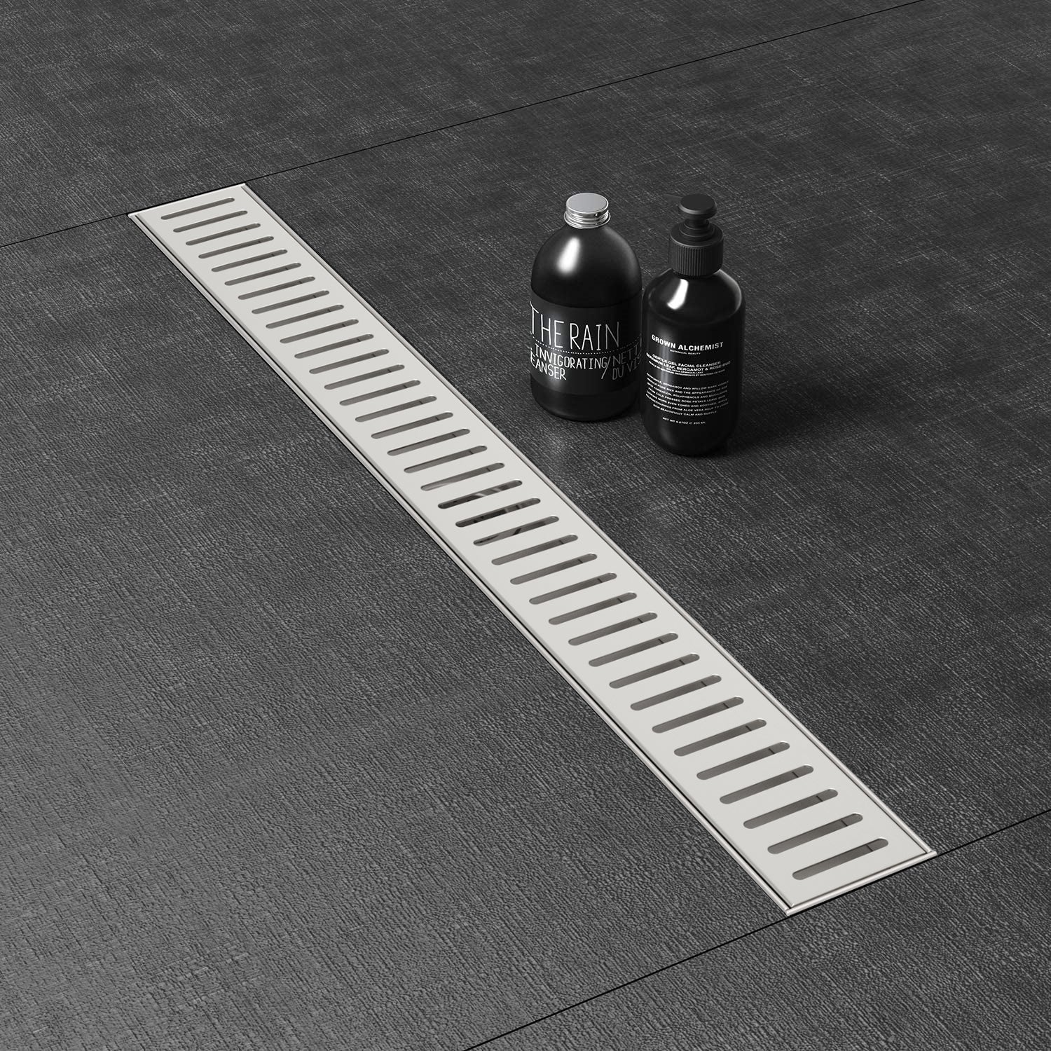 WEBANG 48 Inch Capsule Pattern Linear Shower Drain With Accessories, Brushed Stainless Steel