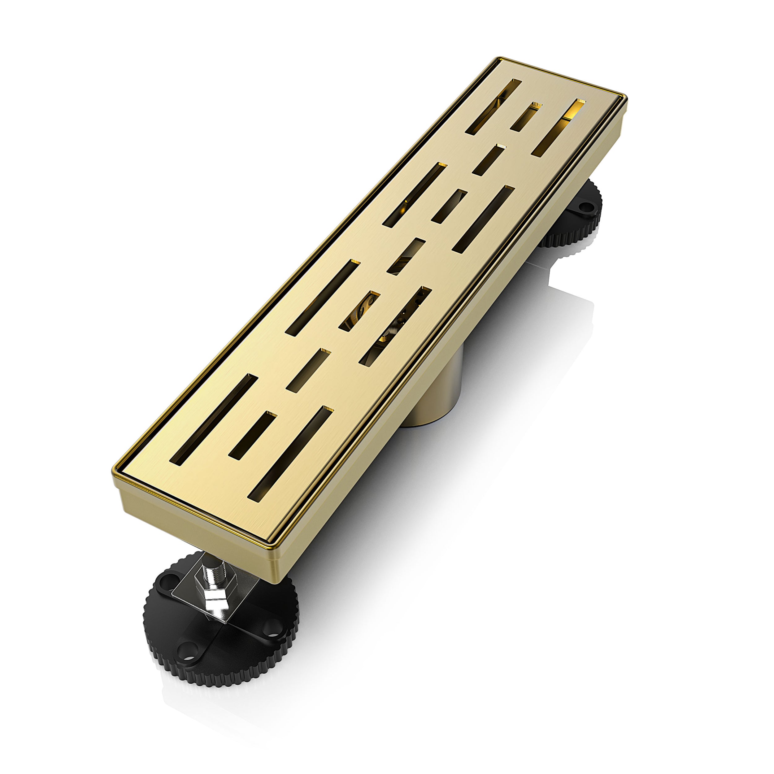 WEBANG 12 Inch Rainline Pattern Linear Shower Drain With Accessories, Brushed Gold