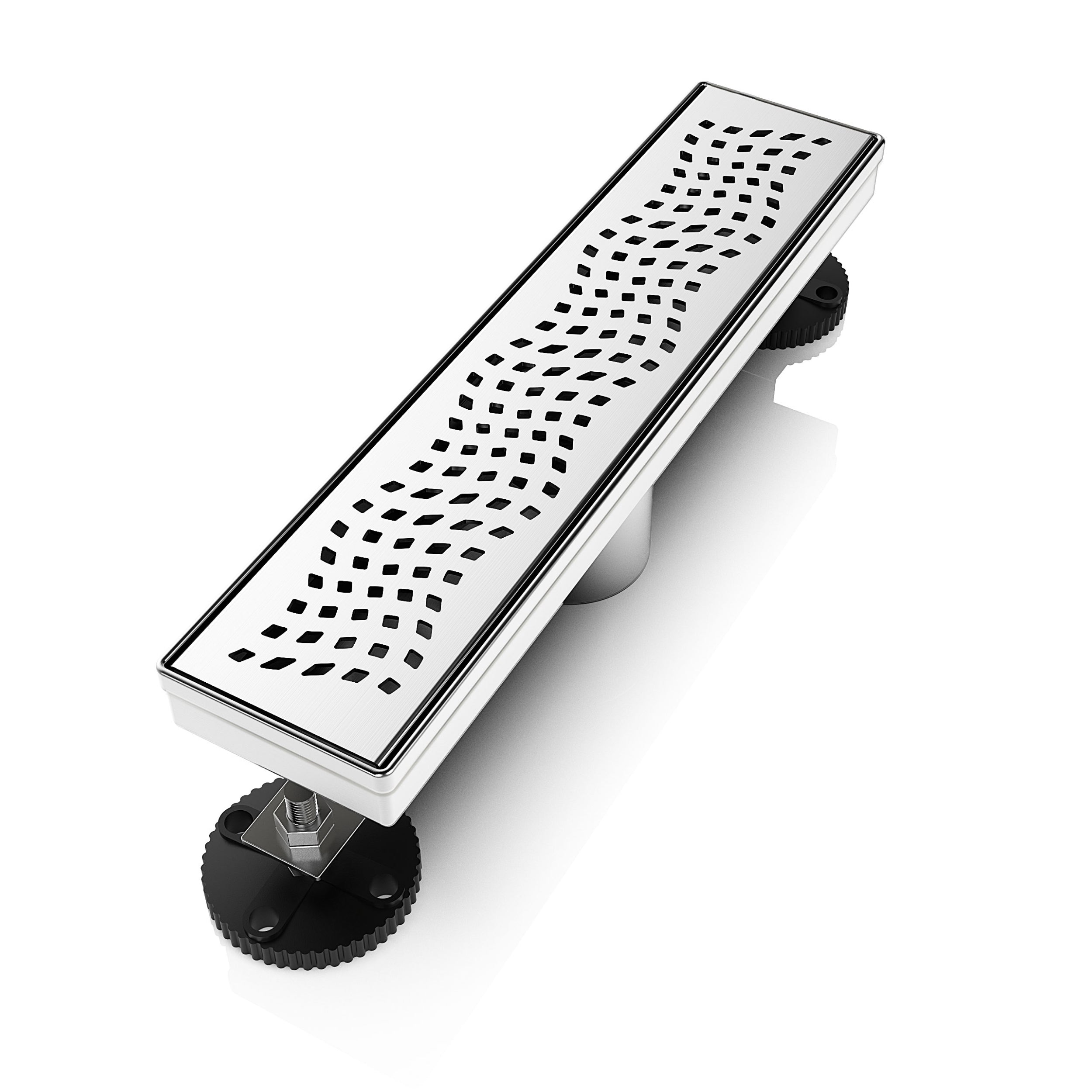 WEBANG 12 Inch Wave-Hole Pattern Linear Shower Drain With Accessories, Brushed Stainless Steel