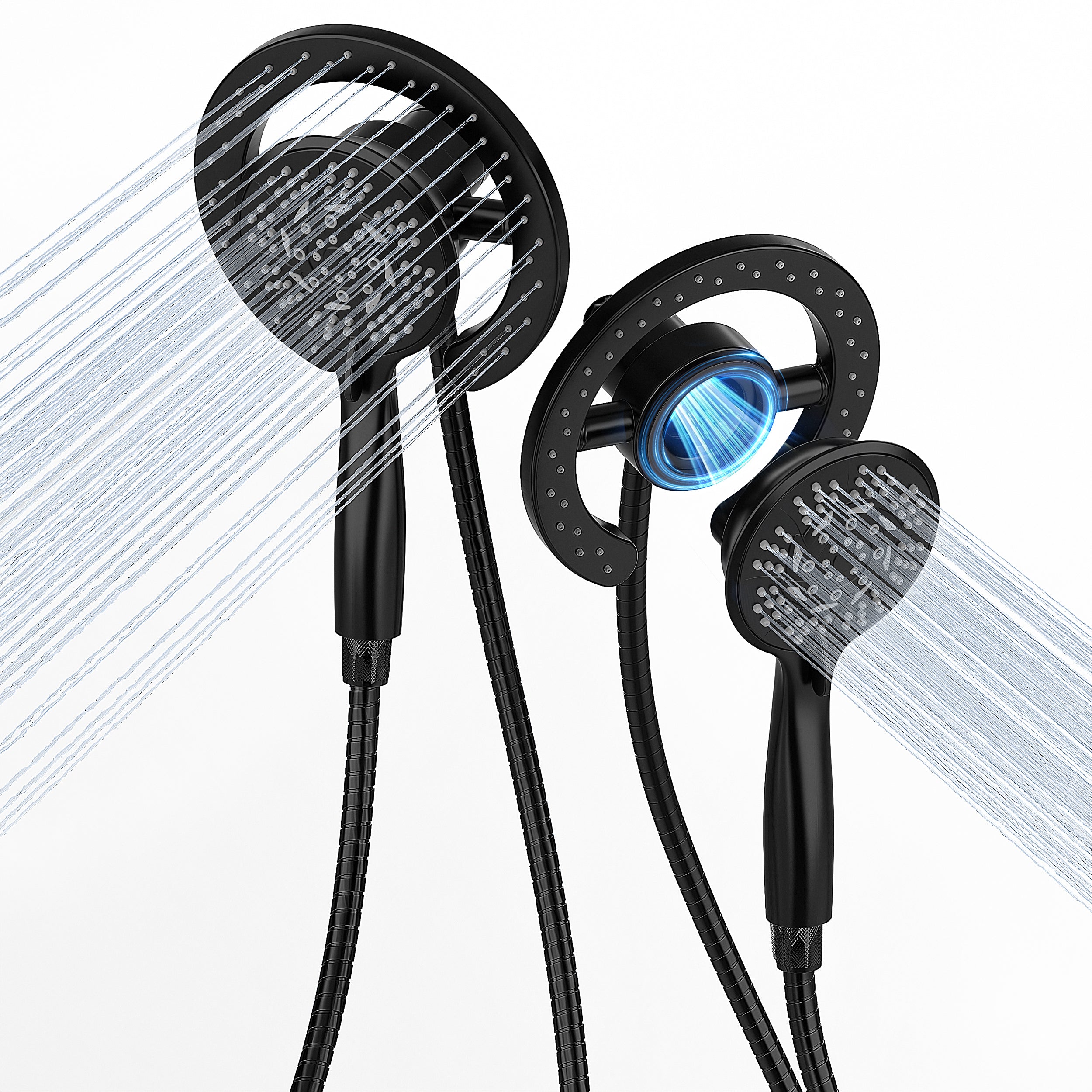 PRIMSOPH 10-Mode High Pressure Handheld and Round Rainfall Shower Head with Magnetic Docking and Stainless Steel Hose, Matte Black