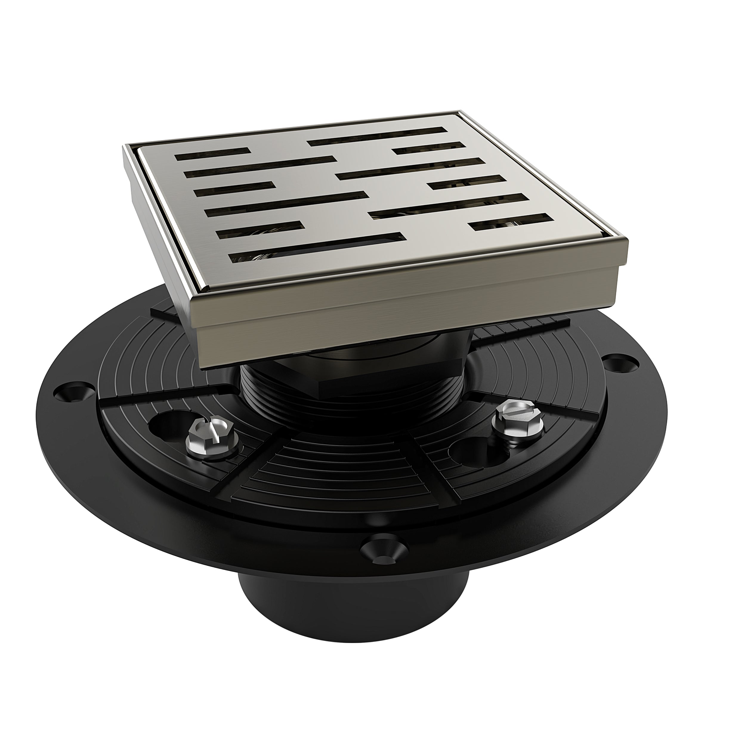 WEBANG 4 Inch Rainline Pattern Square Shower Drain With Flange, Brushed Nickel