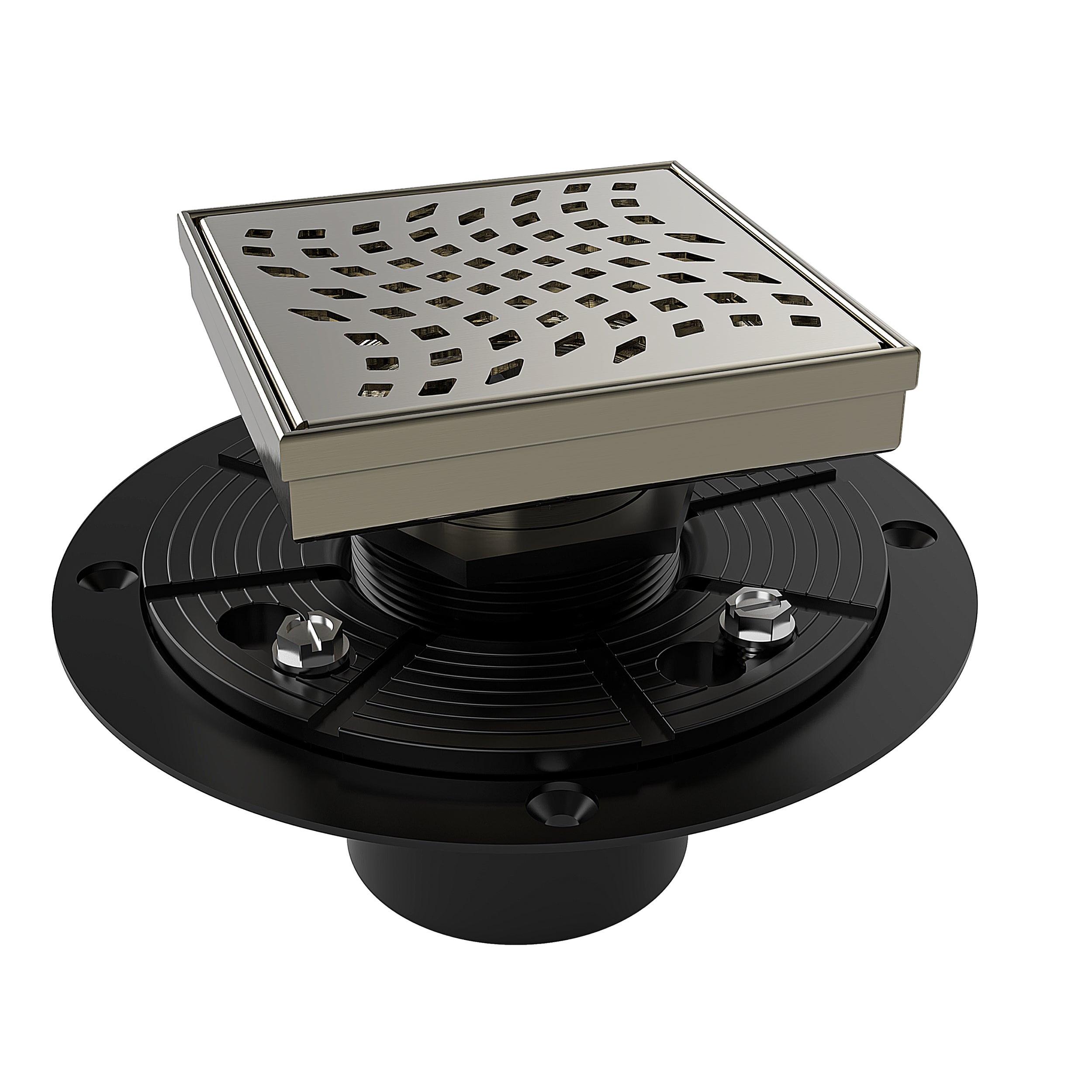 WEBANG 4 Inch Wave-Hole Pattern Square Shower Drain With Flange, Brushed Nickel