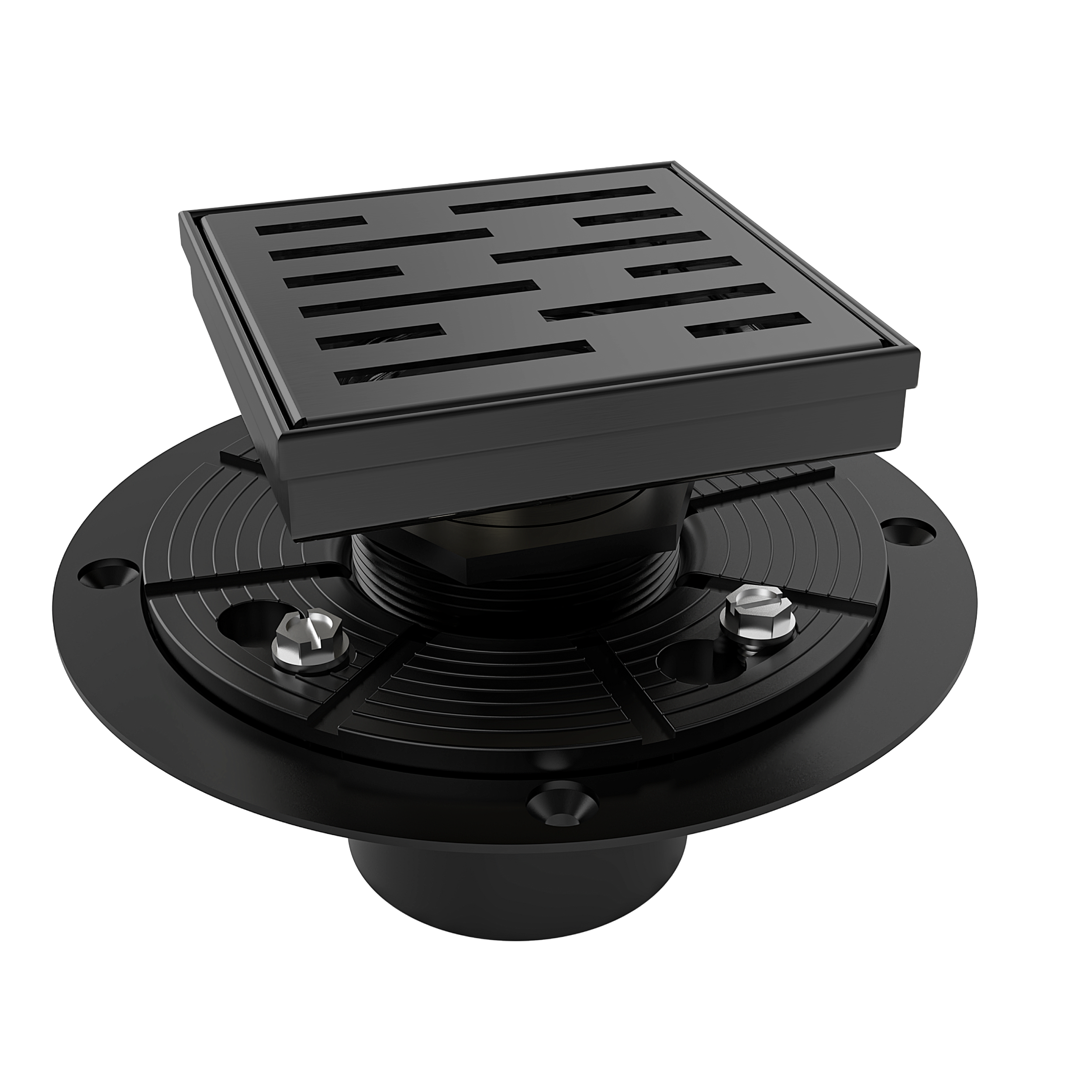 WEBANG 4 Inch Rainline Pattern Square Shower Drain With Flange, Matte Black