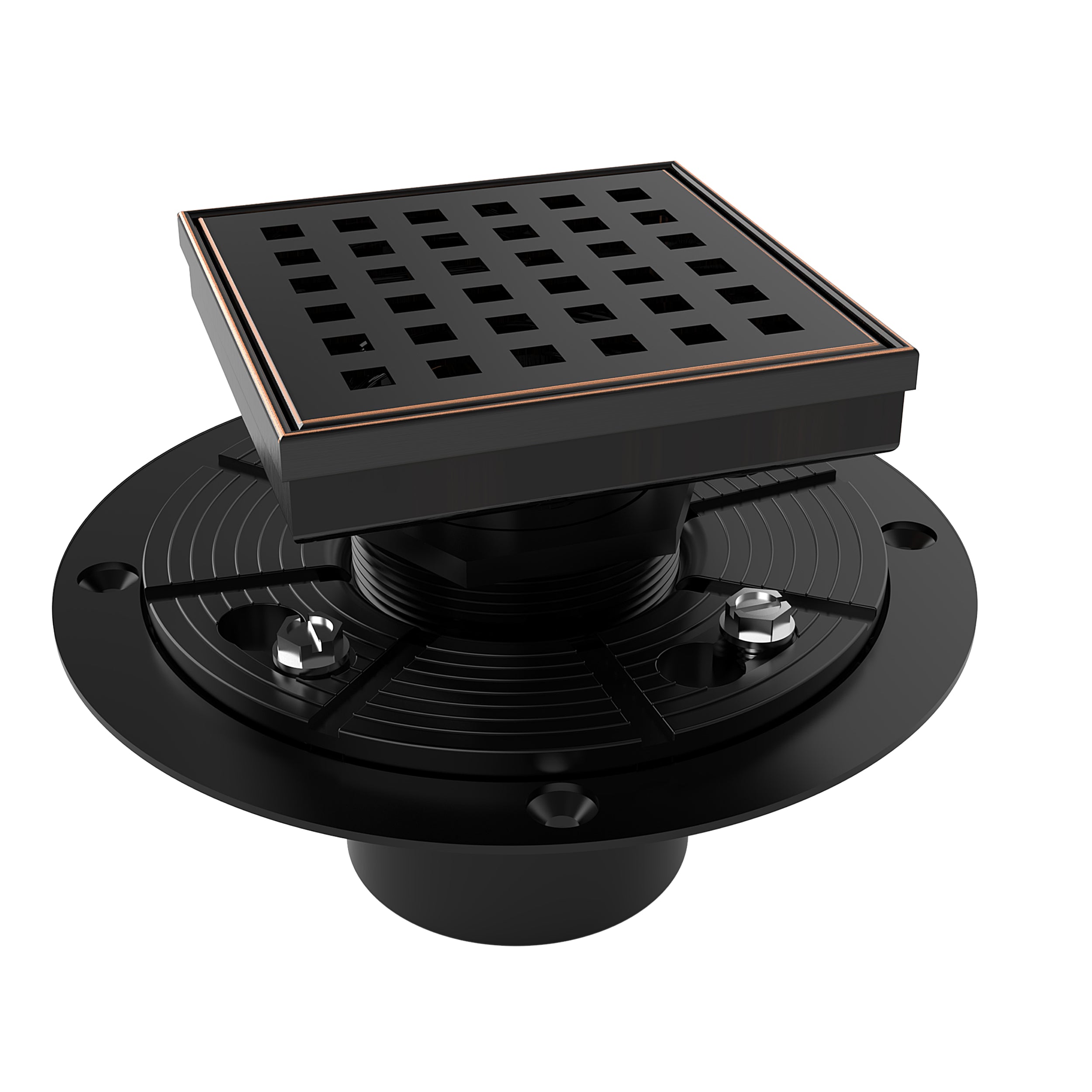 WEBANG 4 Inch Square Hole Pattern Square Shower Drain With Flange, Oil Rubbed Bronze