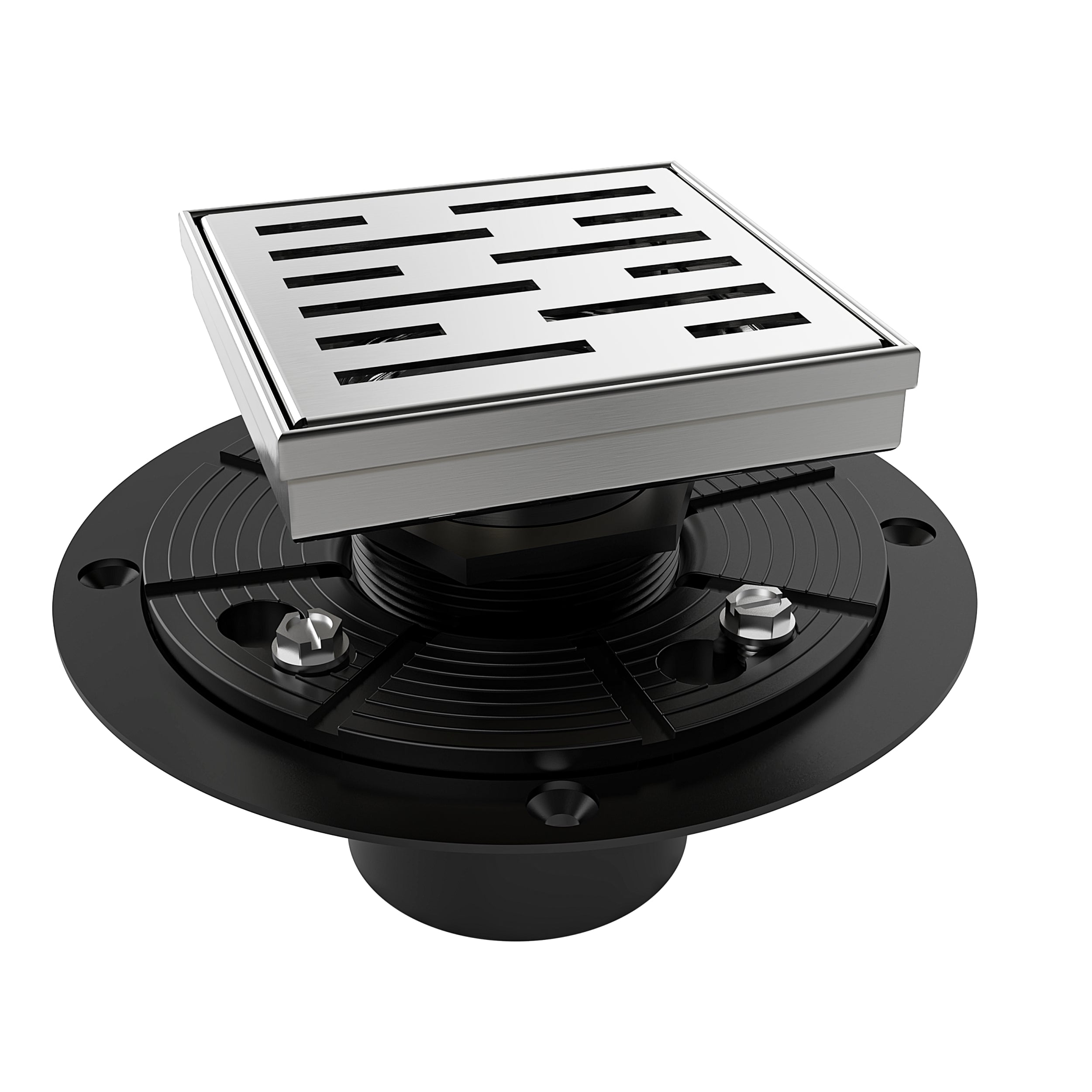 WEBANG 4 Inch Rainline Pattern Square Shower Drain With Flange, Brushed Stainless Steel