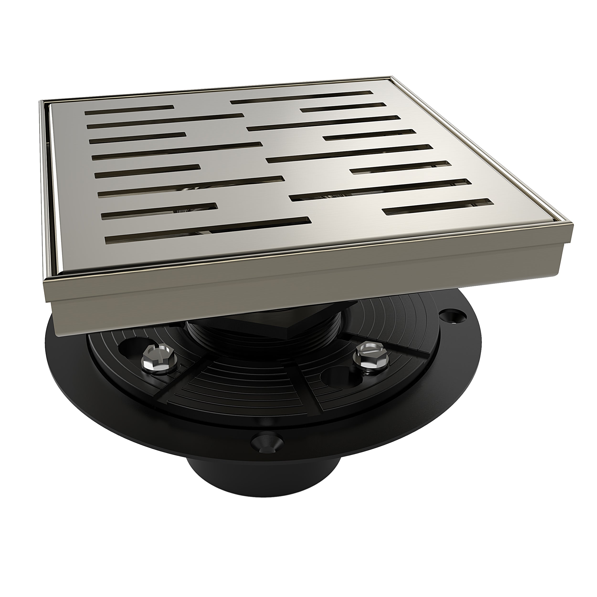 WEBANG 6 Inch Rainline Pattern Square Shower Drain With Flange, Brushed Nickel