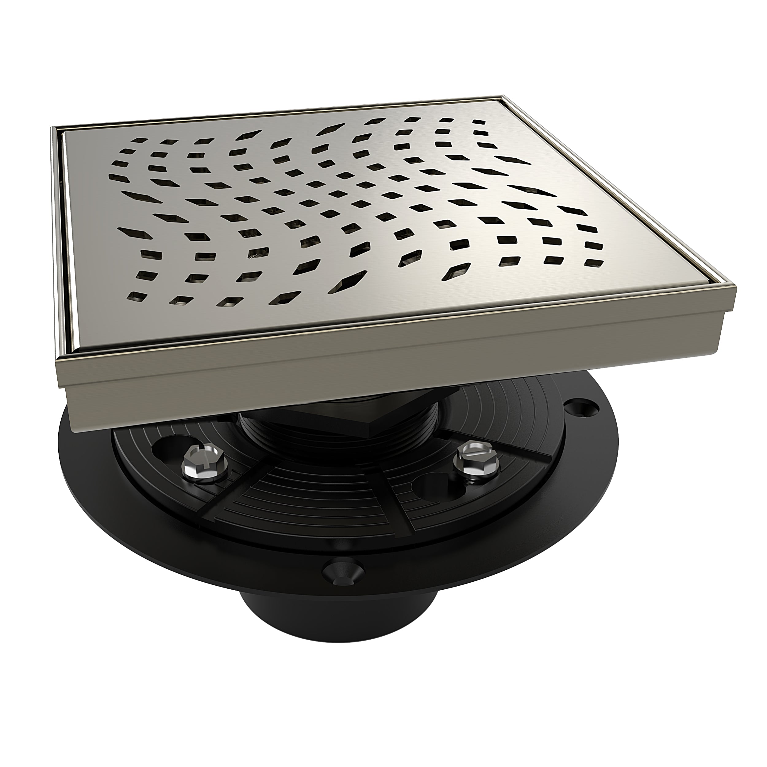 WEBANG 6 Inch Wave-Hole Pattern Square Shower Drain With Flange, Brushed Nickel