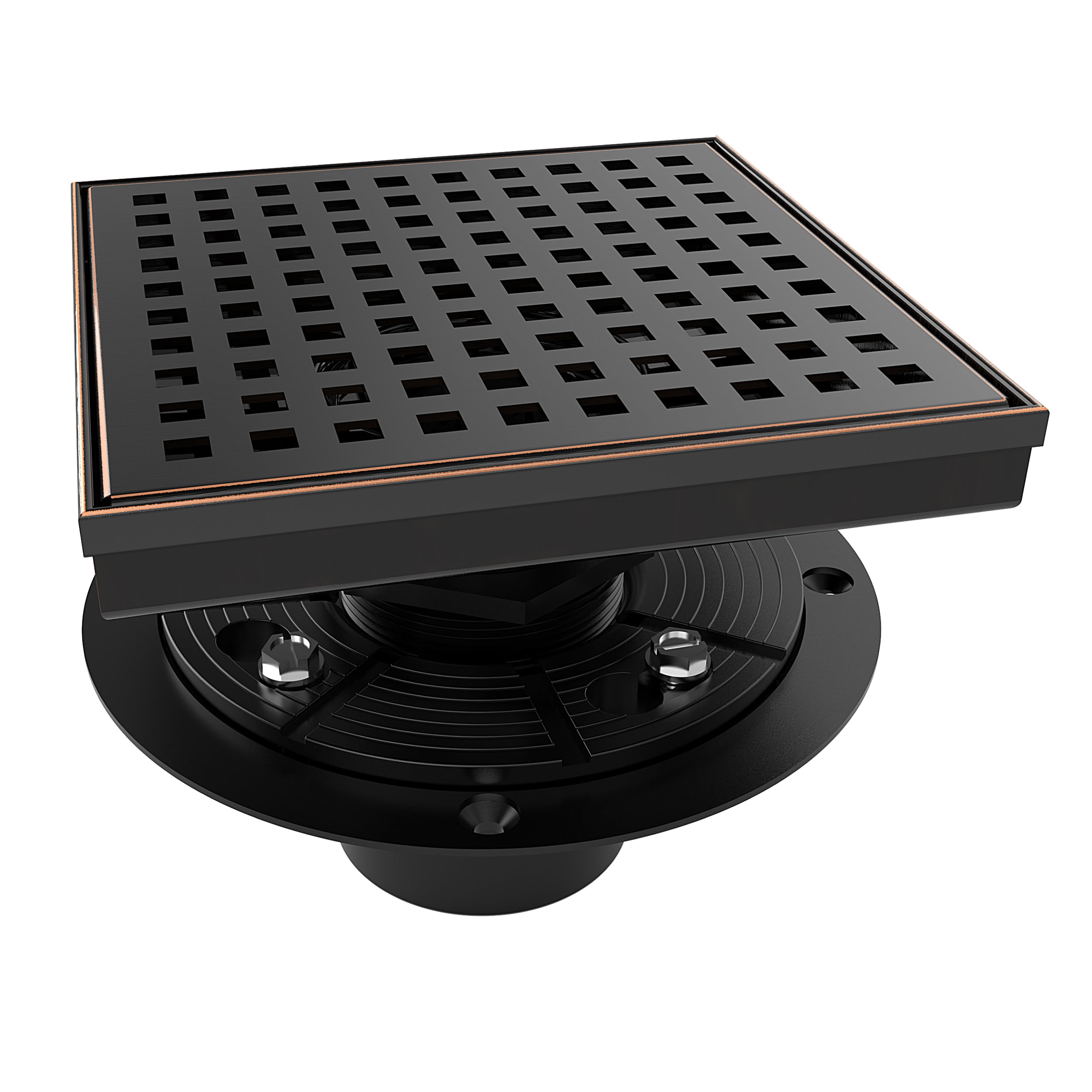 WEBANG 6 Inch Square Hole Pattern Square Shower Drain With Flange, Oil Rubbed Bronze