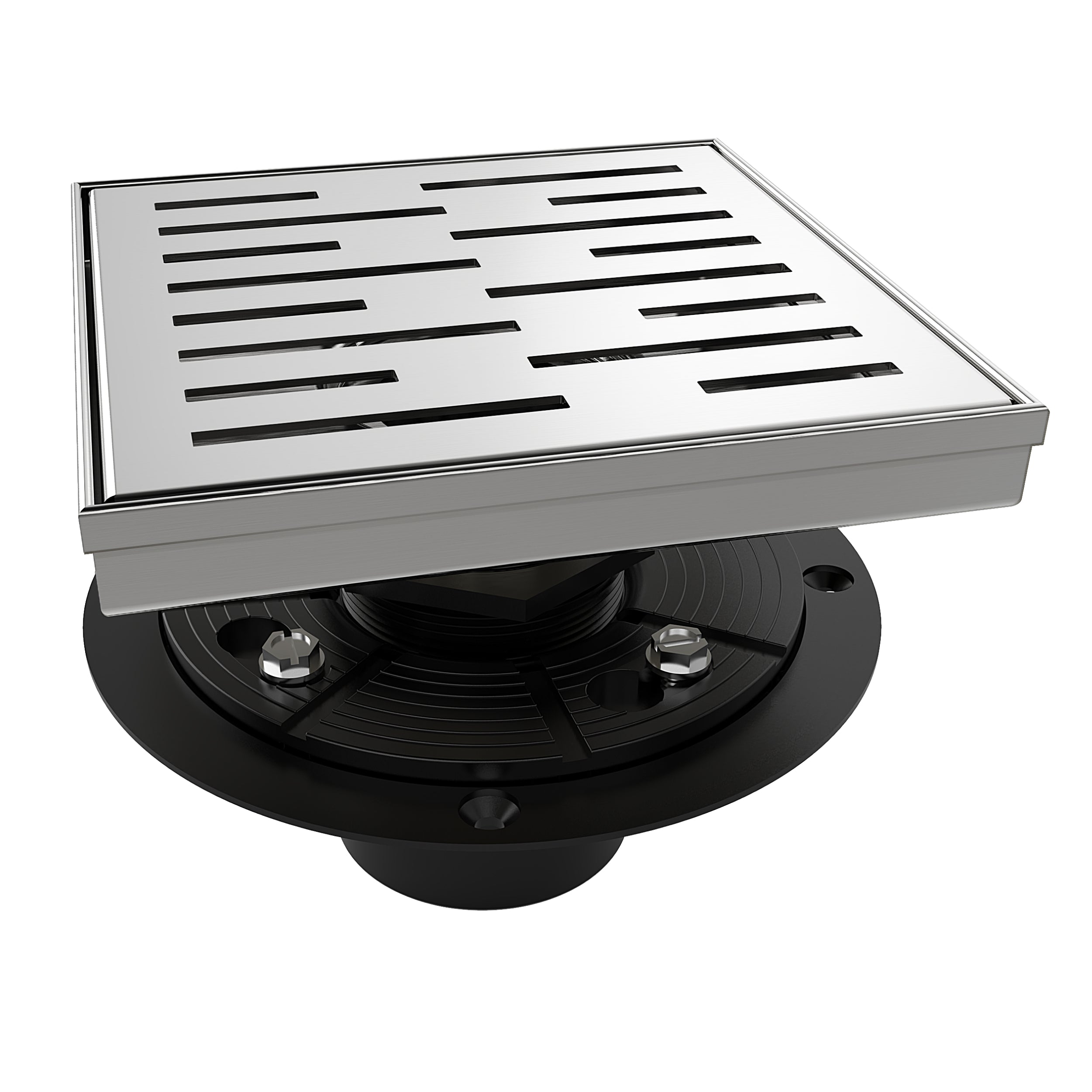 WEBANG 6 Inch Rainline Pattern Square Shower Drain With Flange, Brushed Stainless Steel