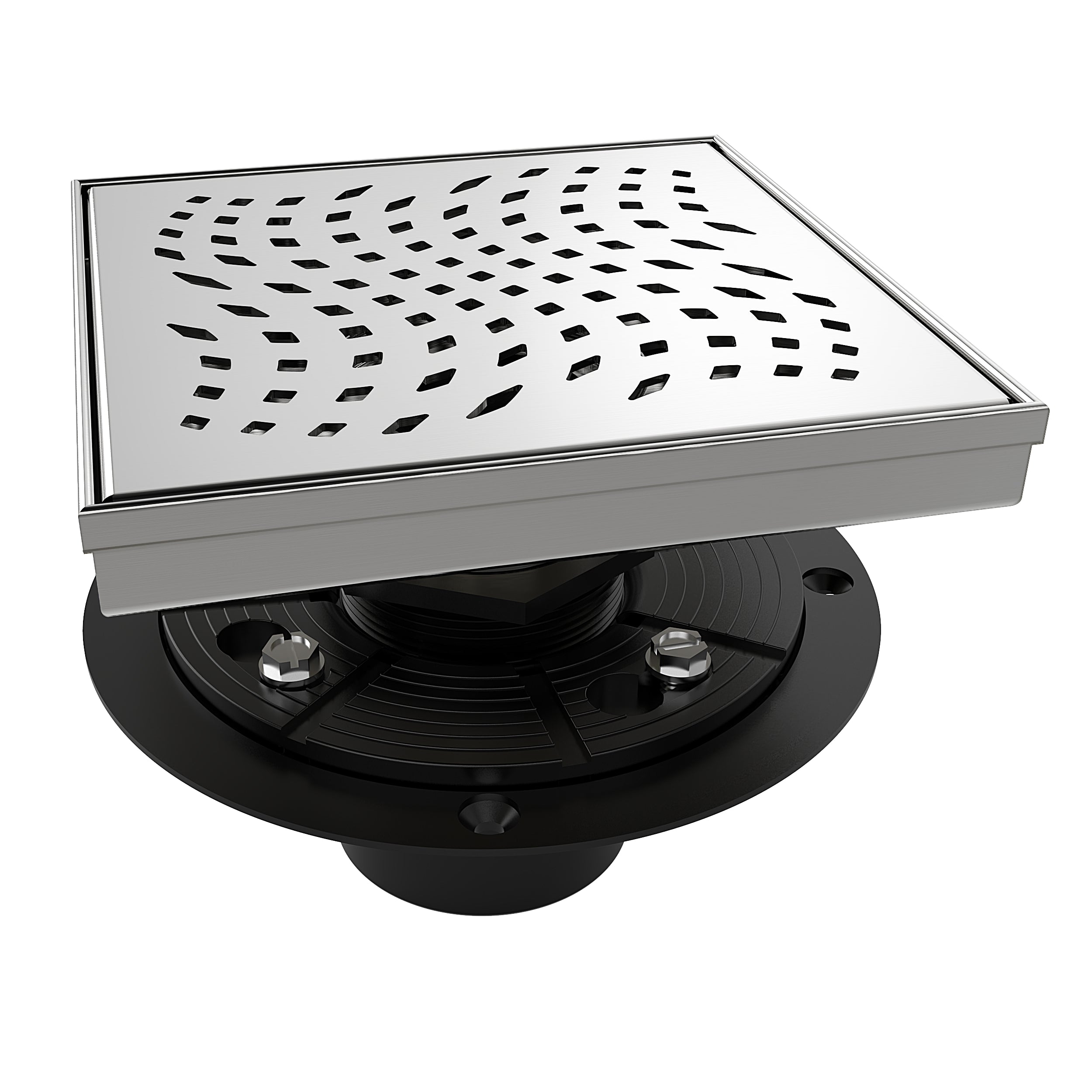 WEBANG 6 Inch Wave-Hole Pattern Square Shower Drain With Flange, Brushed Stainless Steel