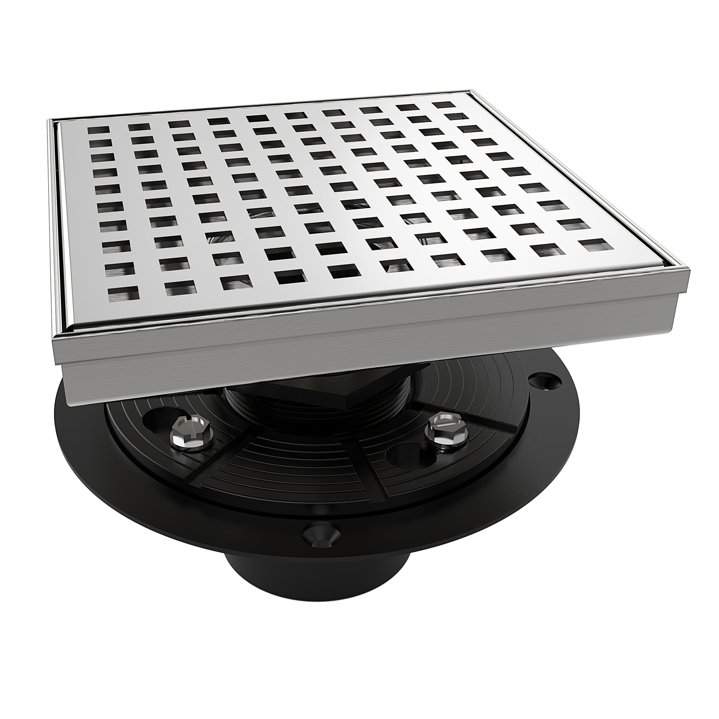 WEBANG 6 Inch Square Hole Pattern Square Shower Drain With Flange, Brushed Stainless Steel