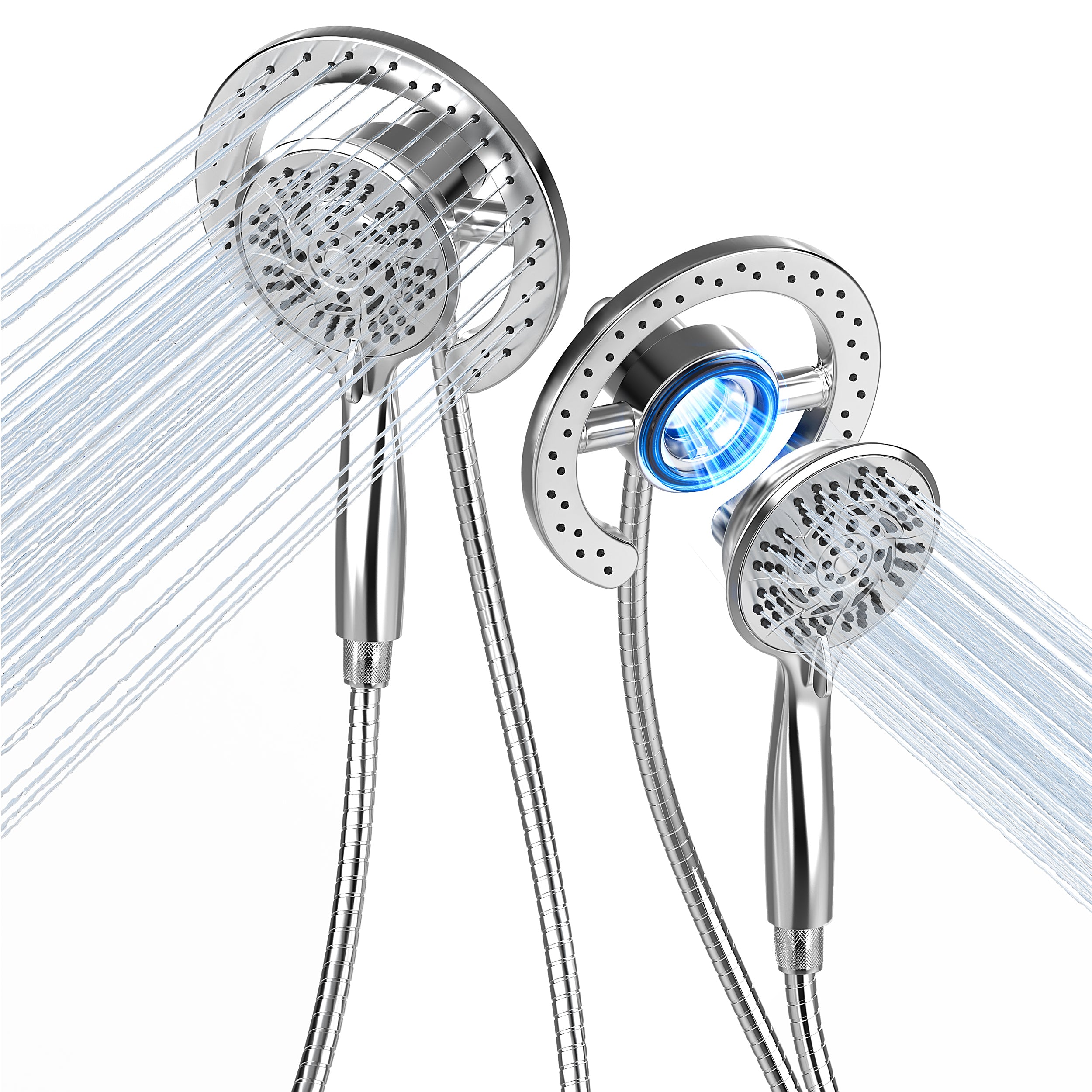 PRIMSOPH 10-Mode High Pressure Handheld and Round Rainfall Shower Head with Magnetic Docking and Stainless Steel Hose, Chrome