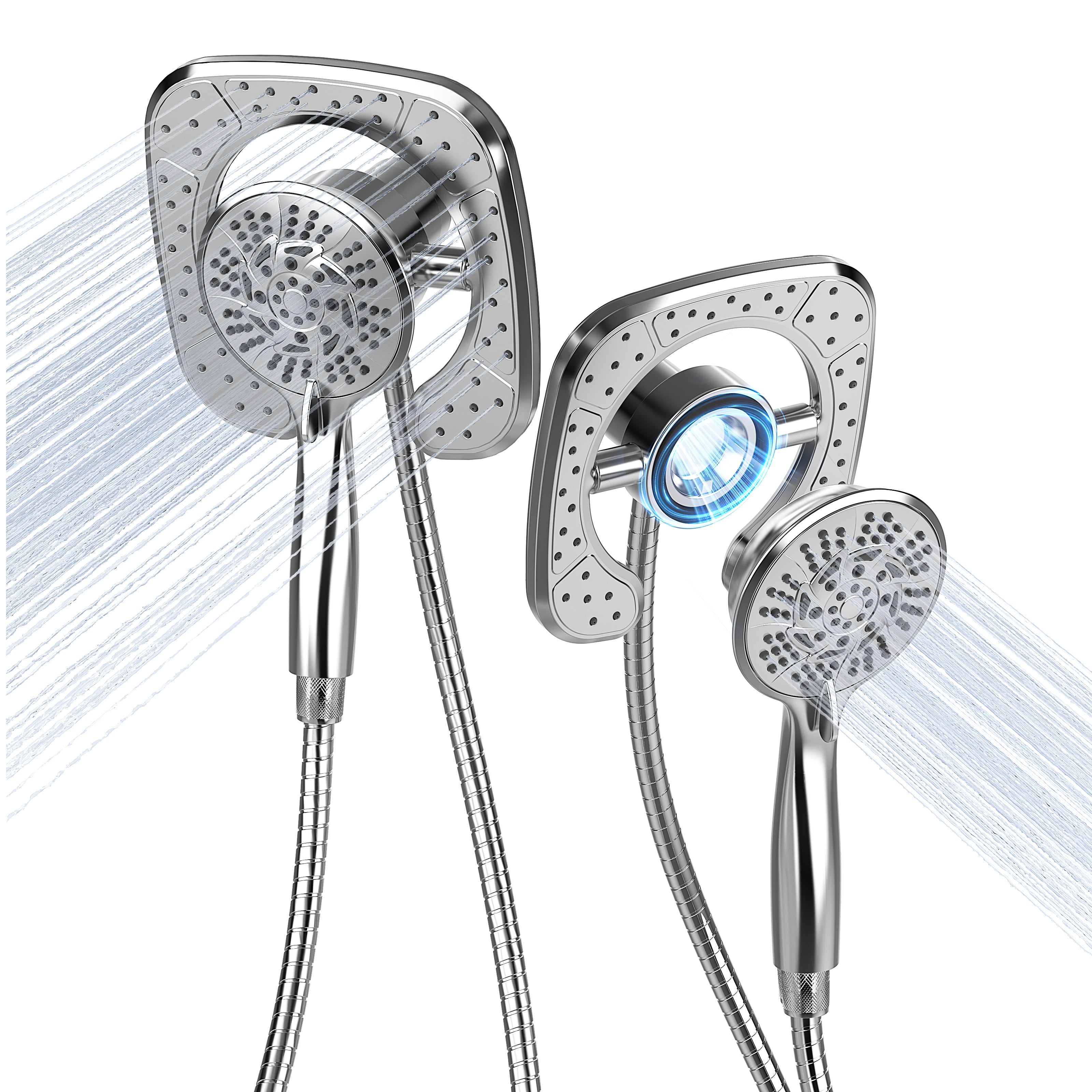 PRIMSOPH 10-Mode High Pressure Handheld and Square Rainfall Shower Head with Magnetic Docking and Stainless Steel Hose, Chrome