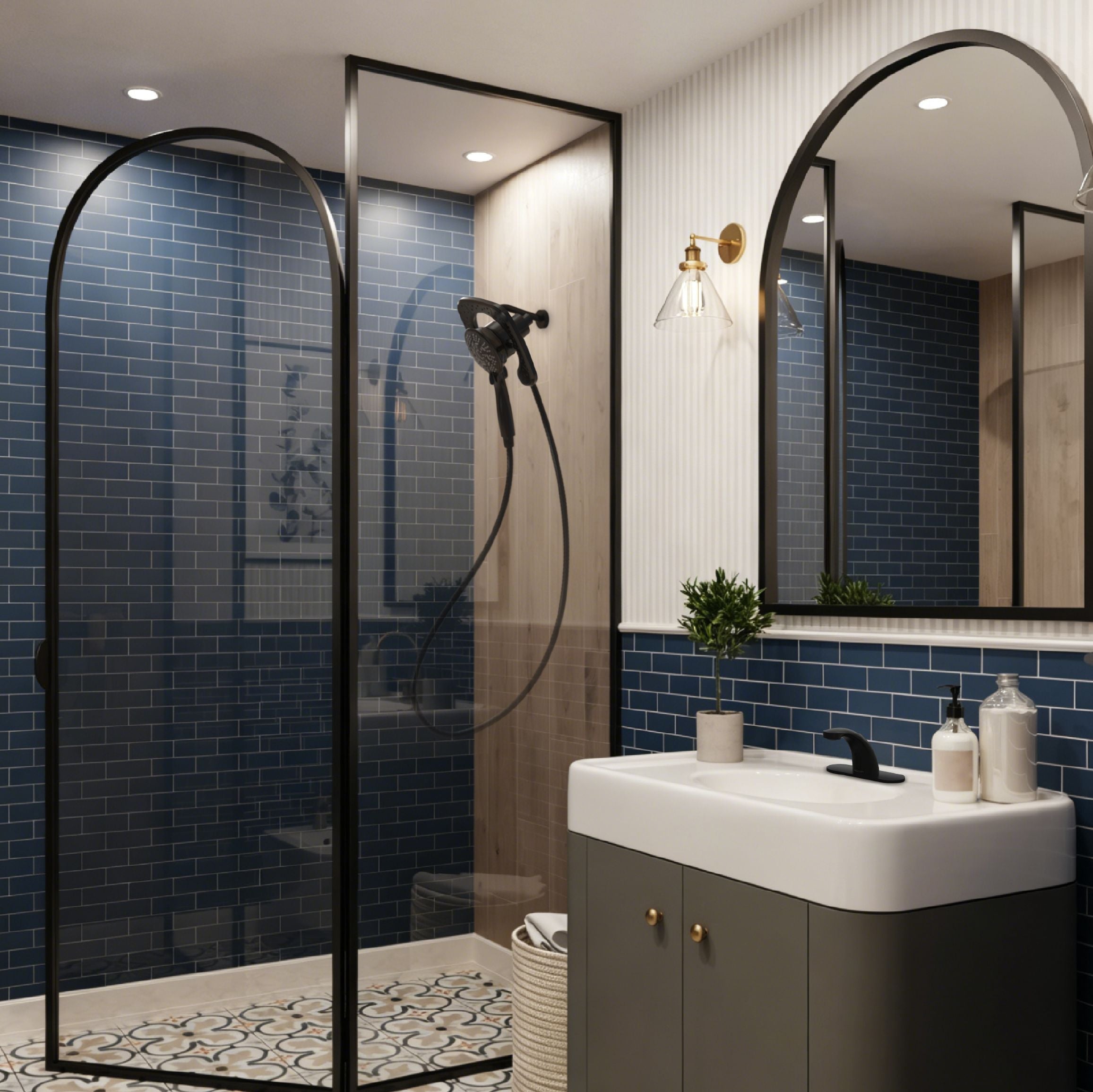 Modern bathroom with Primsoph Magnetic Shower Head.
