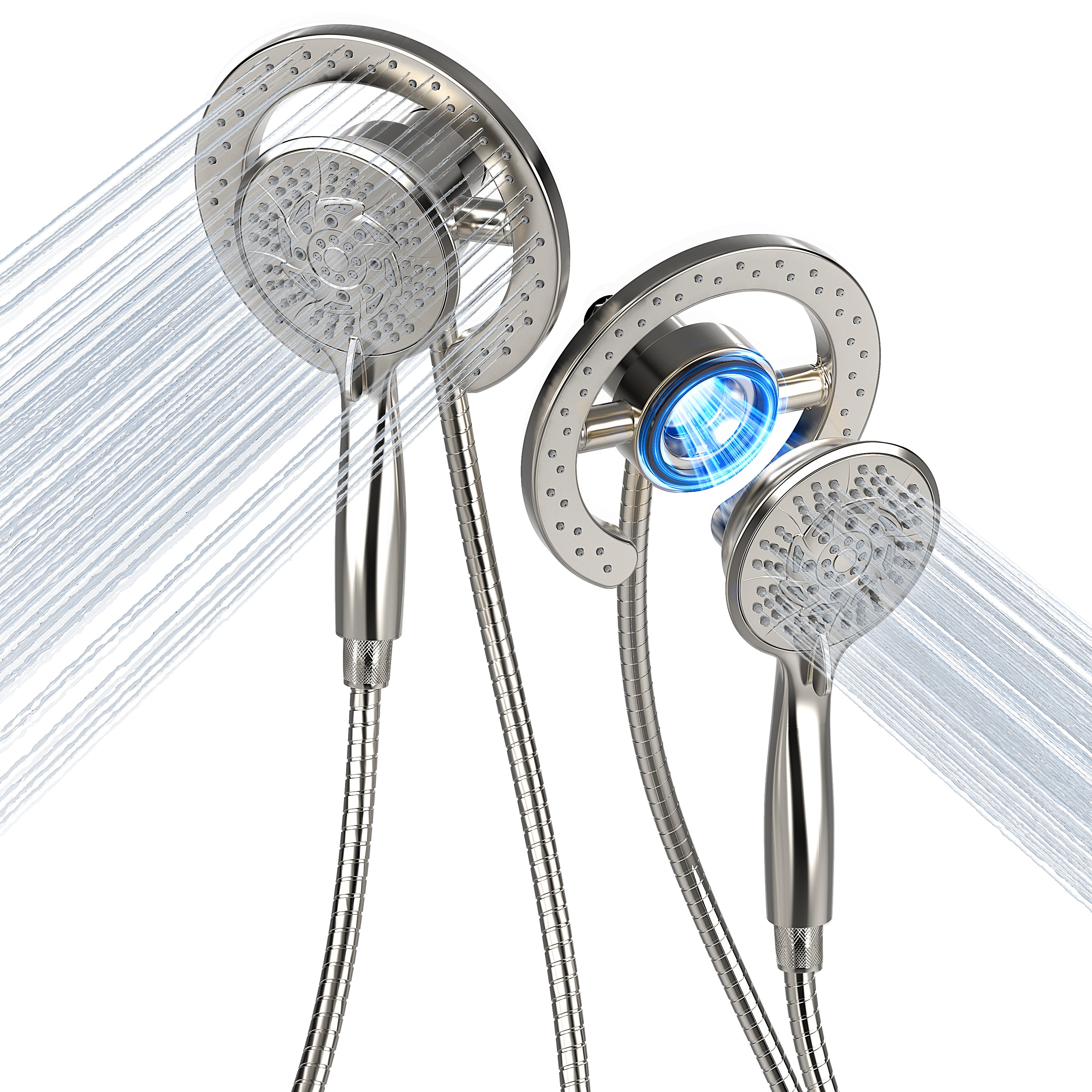 PRIMSOPH 10-Mode High Pressure Handheld and Round Rainfall Shower Head with Magnetic Docking and Stainless Steel Hose, Brushed Nickel