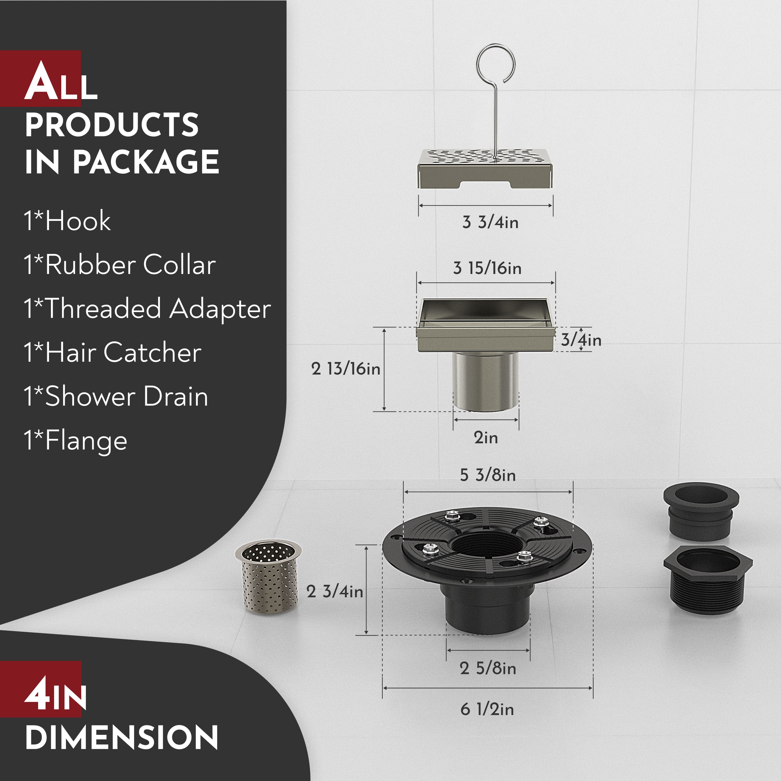 WEBANG 4 Inch Wave-Hole Pattern Square Shower Drain With Flange, Brushed Nickel