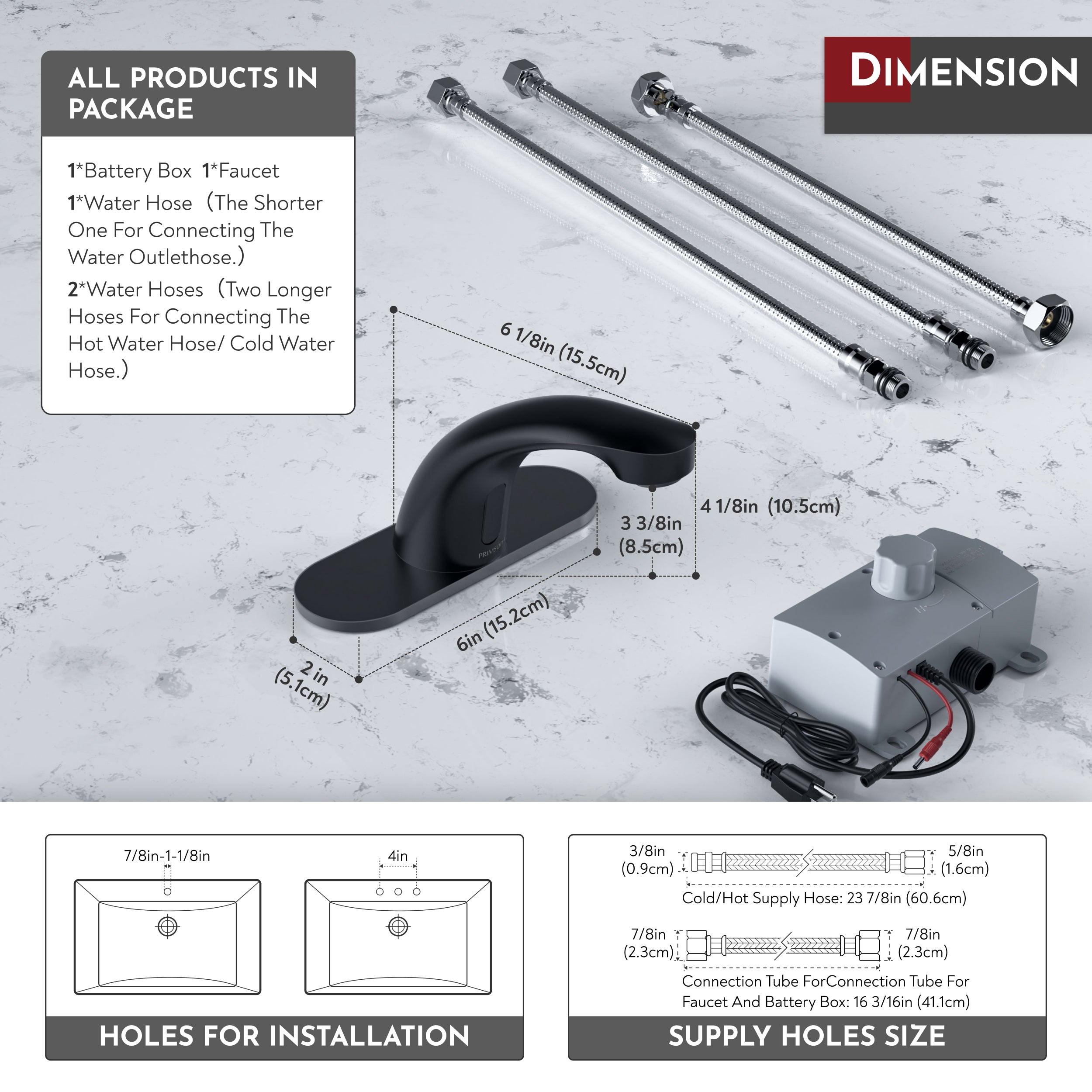 PRIMSOPH 8012 Compact Battery and Plug-In Powered Touchless Faucet with Temperature Mixer, Matte Black