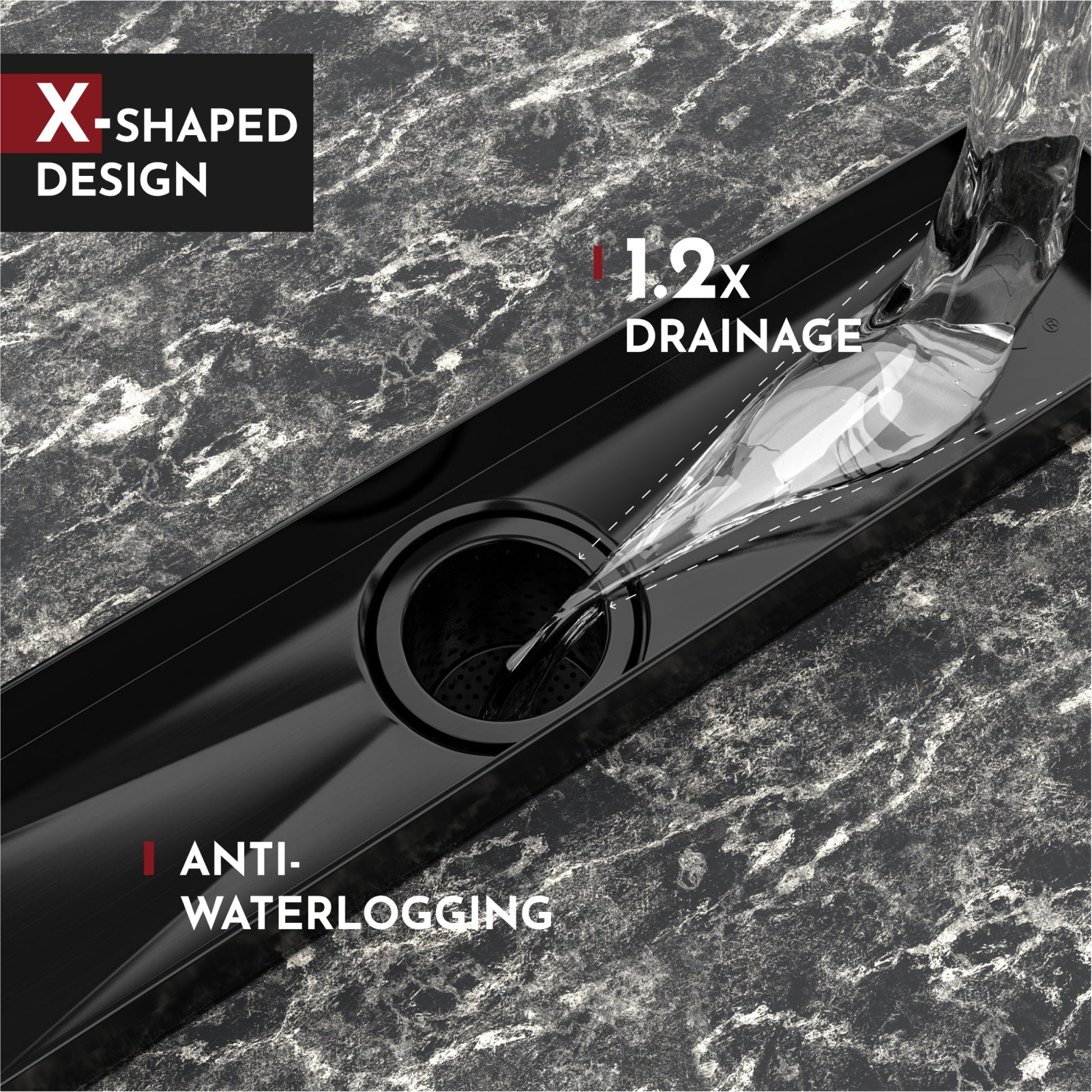 WEBANG 72 Inch Reversible 2-in-1 Linear Shower Drain With Accessories, Matte Black