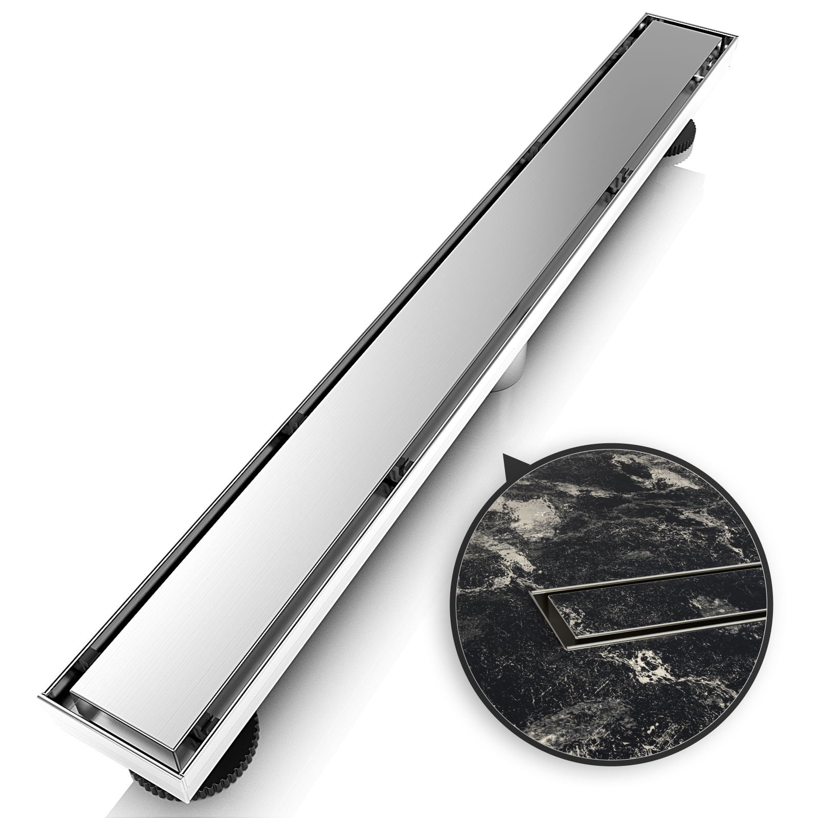 WEBANG 48 Inch Reversible 2-in-1 Linear Shower Drain With Accessories, Brushed Stainless Steel