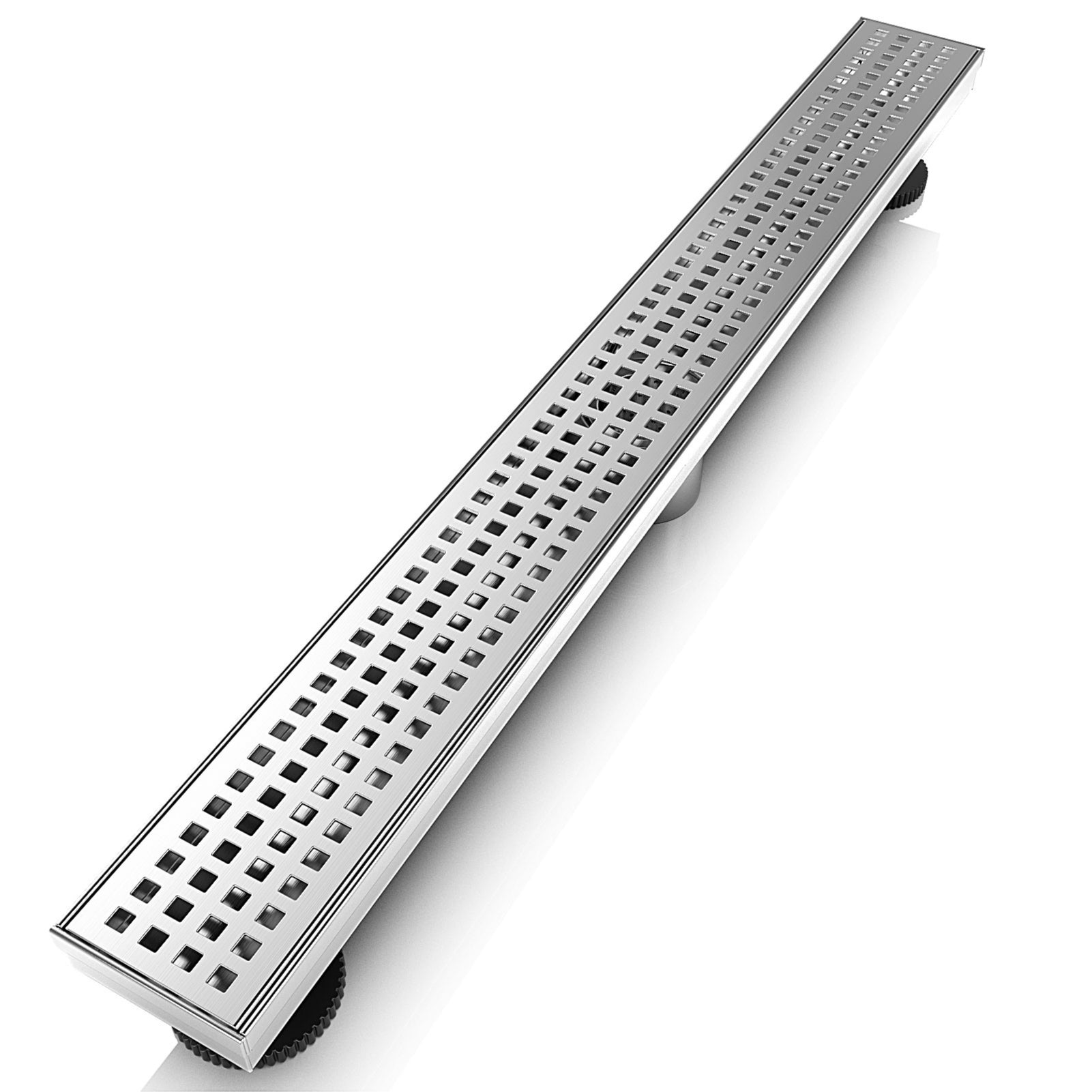 WEBANG 32 Inch Square Hole Pattern Linear Shower Drain With Accessories, Brushed Stainless Steel