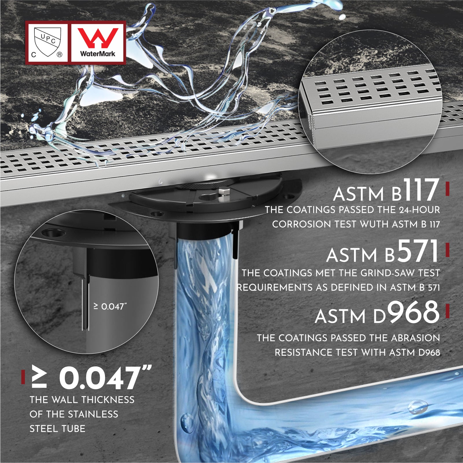 WEBANG 72 Inch Square Hole Pattern Linear Shower Drain With Accessories, Brushed Stainless Steel
