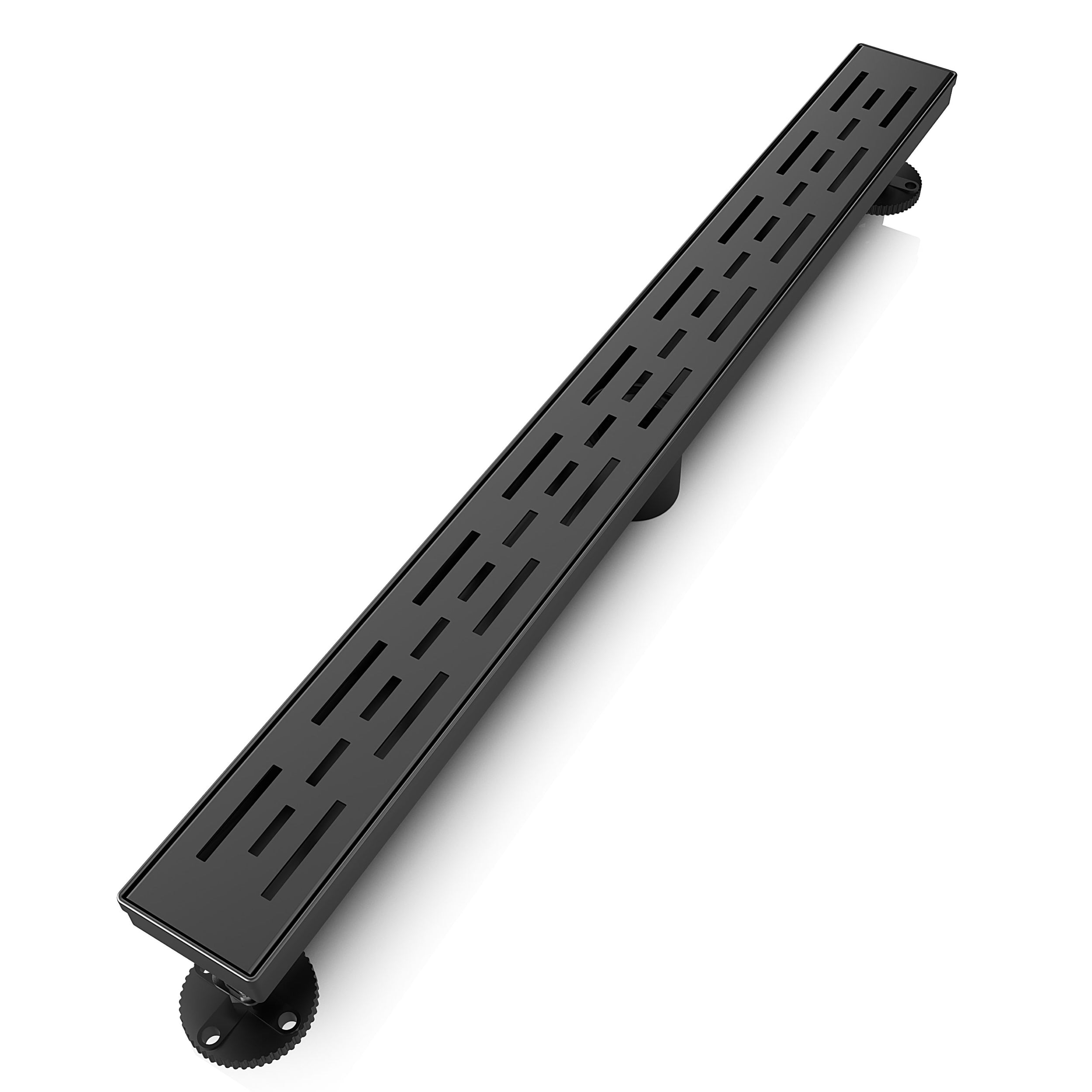 WEBANG 28 Inch Rainline Pattern Linear Shower Drain With Accessories, Matte Black
