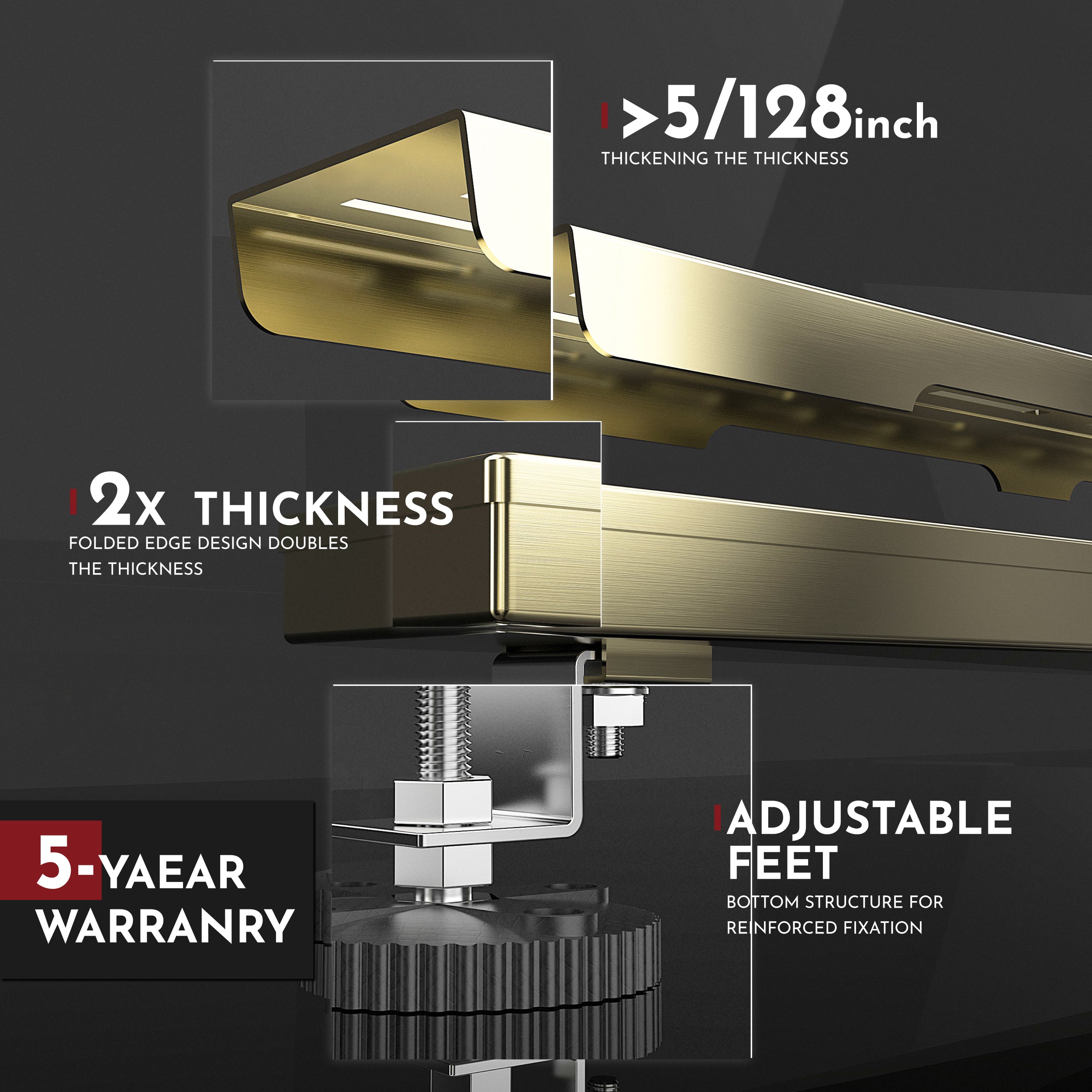 WEBANG 12 Inch Rainline Pattern Linear Shower Drain With Accessories, Brushed Gold