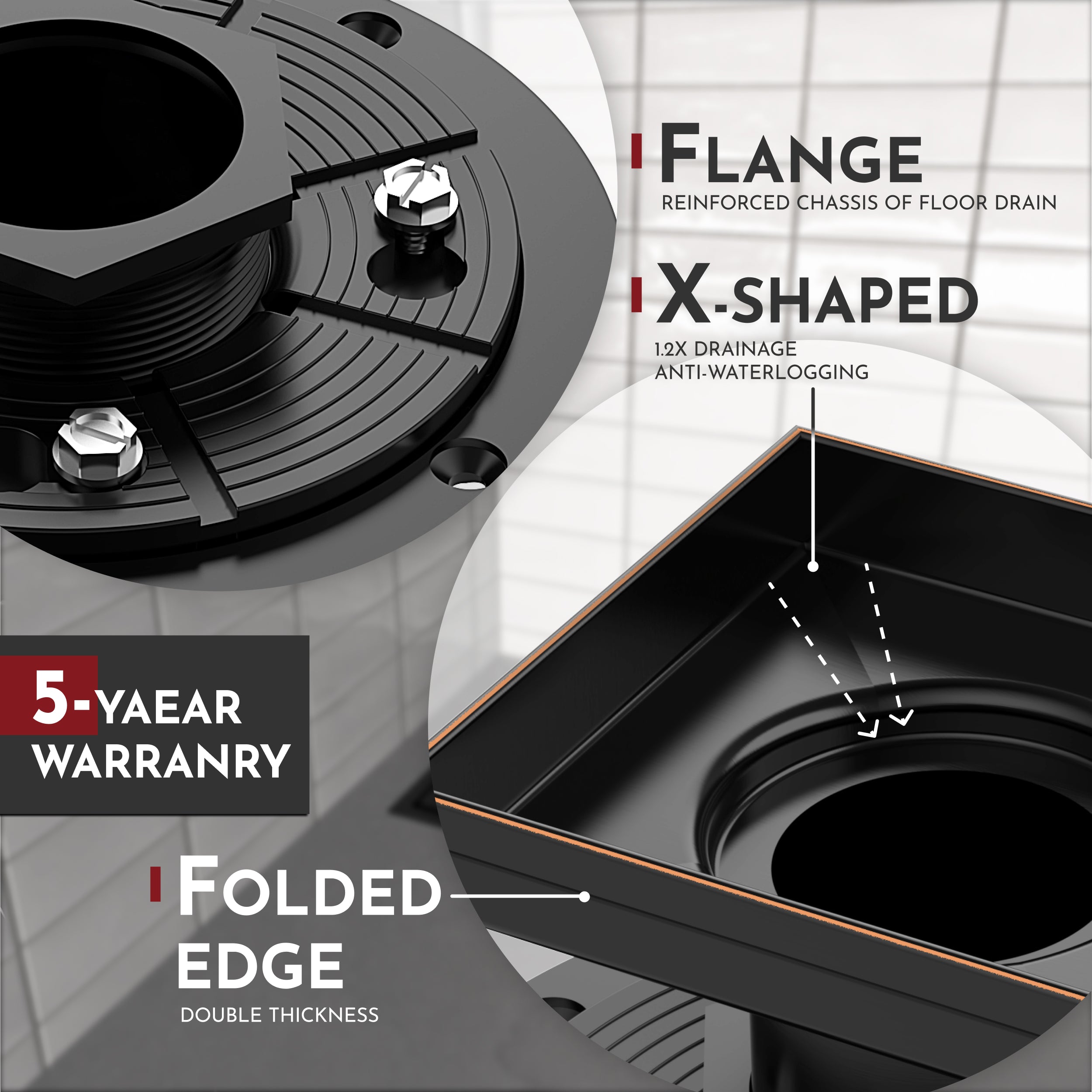 WEBANG 6 Inch Square Hole Pattern Square Shower Drain With Flange, Oil Rubbed Bronze