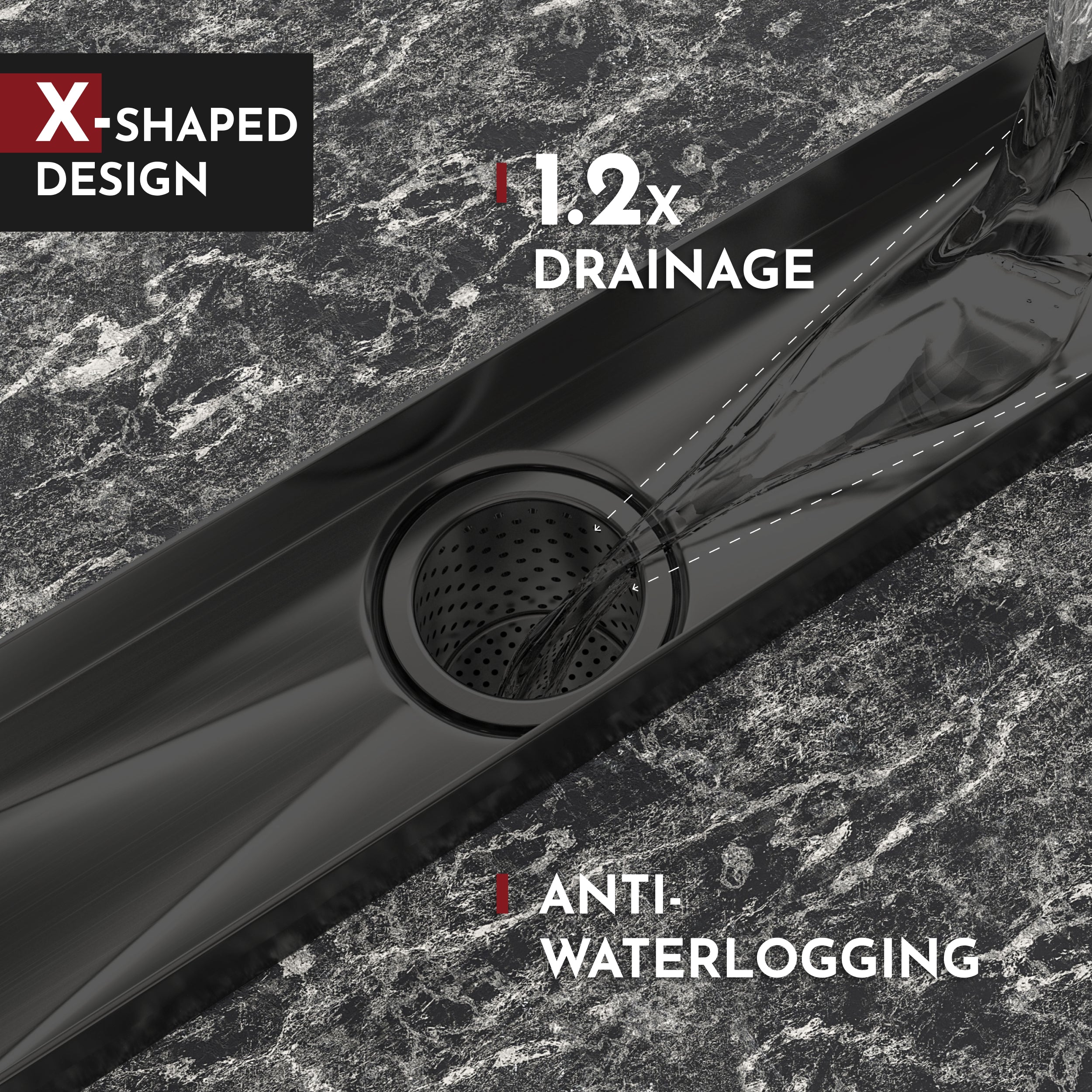 WEBANG 24 Inch Wave-Hole Pattern Linear Shower Drain With Accessories, Matte Black