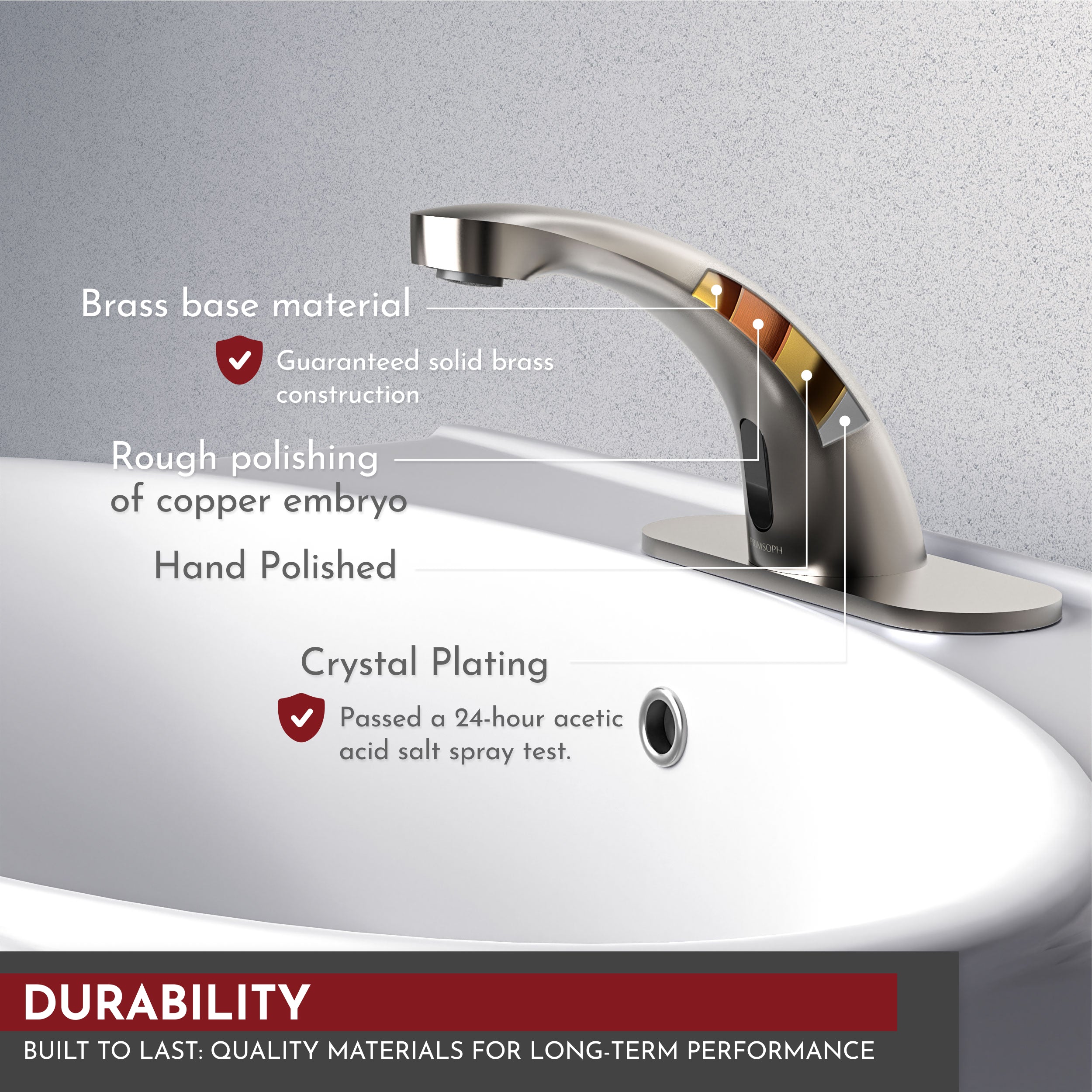 PRIMSOPH 8012 Compact Battery and Plug-In Powered Touchless Faucet with Temperature Mixer, Brushed Nickel