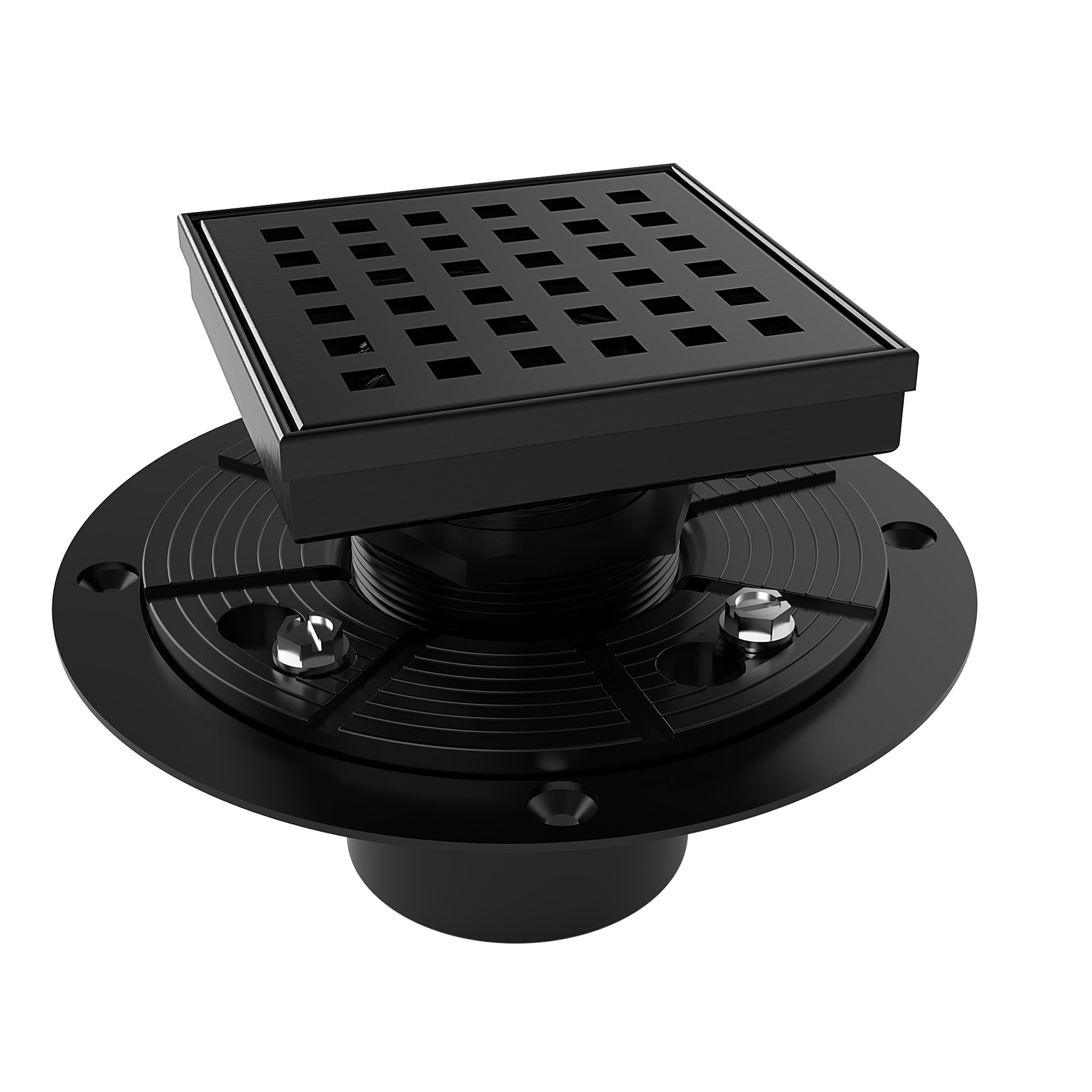 WEBANG 4 Inch Square Hole Pattern Square Shower Drain With Flange, Matte Black