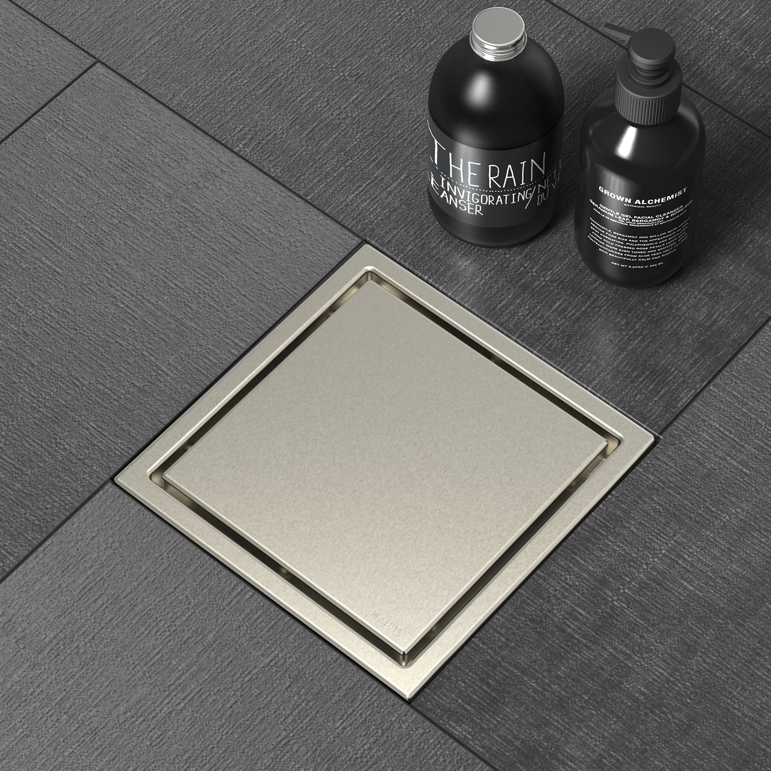 WEBANG 4 Inch Wide Frame Reversible 2-in-1 Tile-In Square Shower Drain With Flange, Brushed Nickel