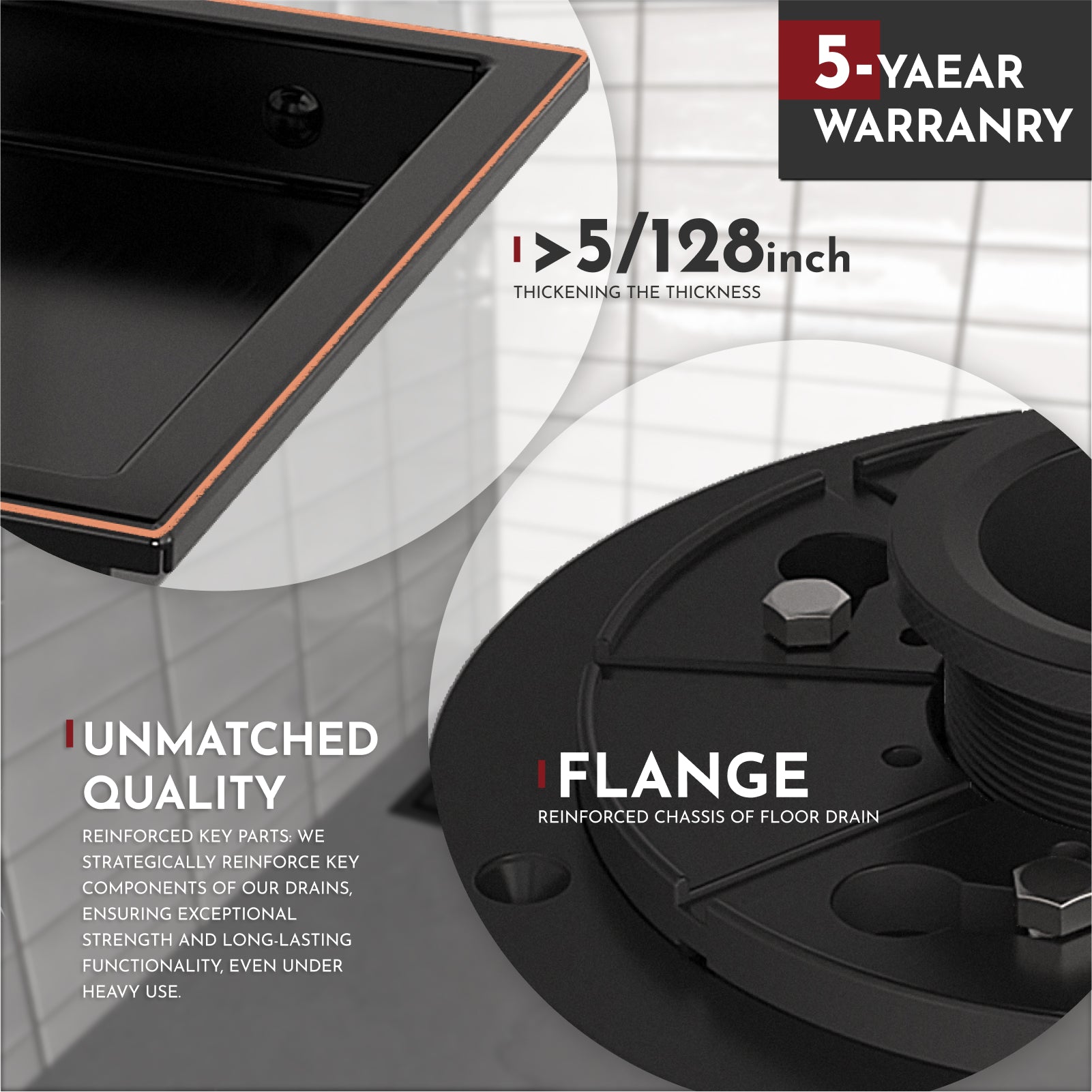 WEBANG 4 Inch Wide Frame Reversible 2-in-1 Tile-In Square Shower Drain With Flange, Oil Rubbed Bronze