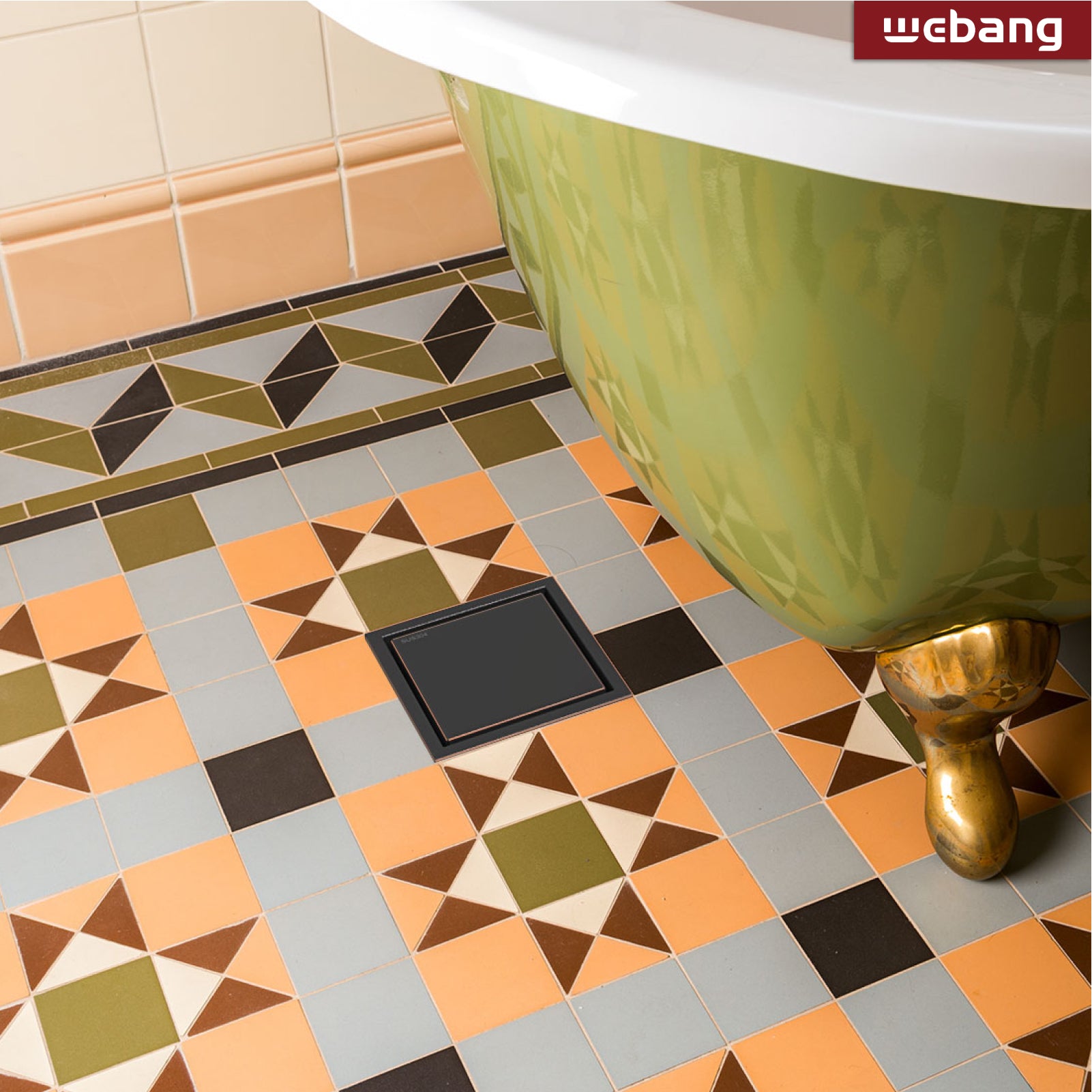 WEBANG 4 Inch Wide Frame Reversible 2-in-1 Tile-In Square Shower Drain With Flange, Oil Rubbed Bronze