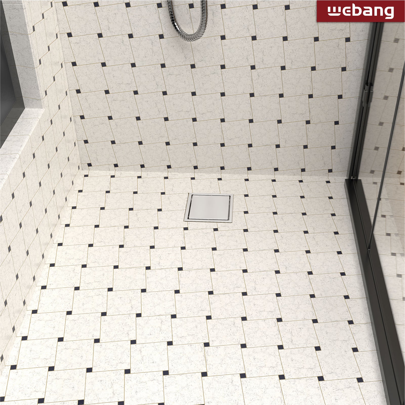 WEBANG 4 Inch Wide Frame Reversible 2-in-1 Tile-In Square Shower Drain With Flange, Brushed Stainless Steel