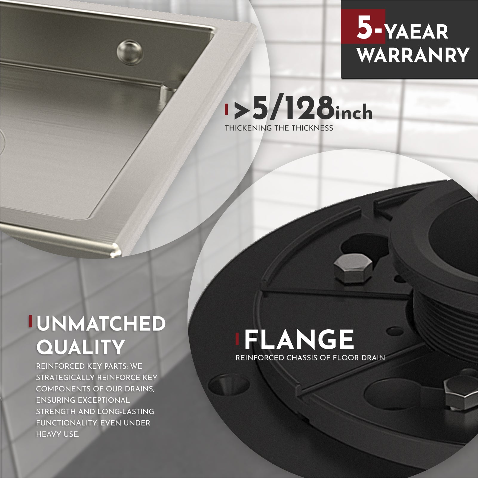 WEBANG 4 Inch Wide Frame Square Hole Pattern Square Shower Drain With Flange, Brushed Nickel