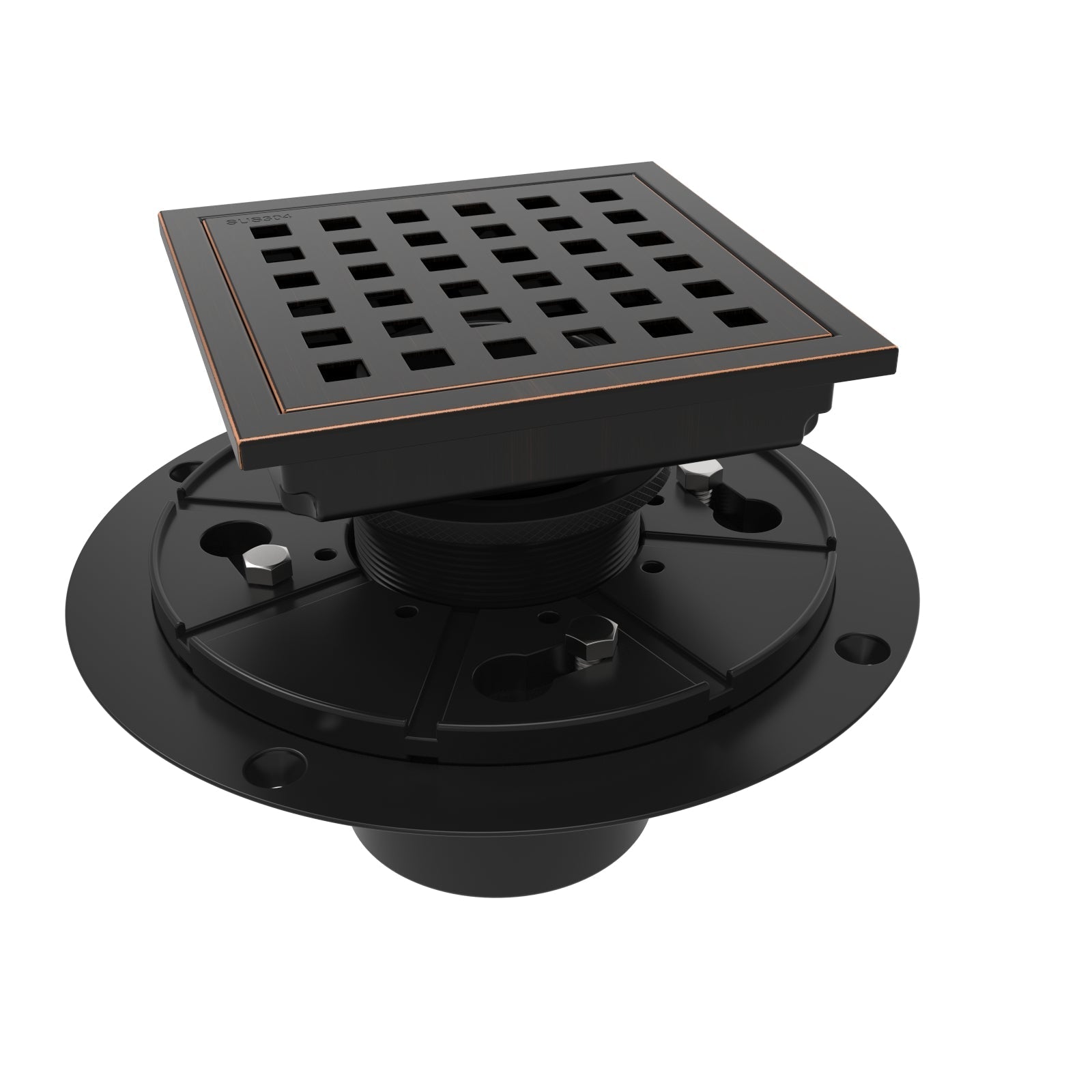 WEBANG 4 Inch Wide Frame Square Hole Pattern Square Shower Drain With Flange, Oil Rubbed Bronze