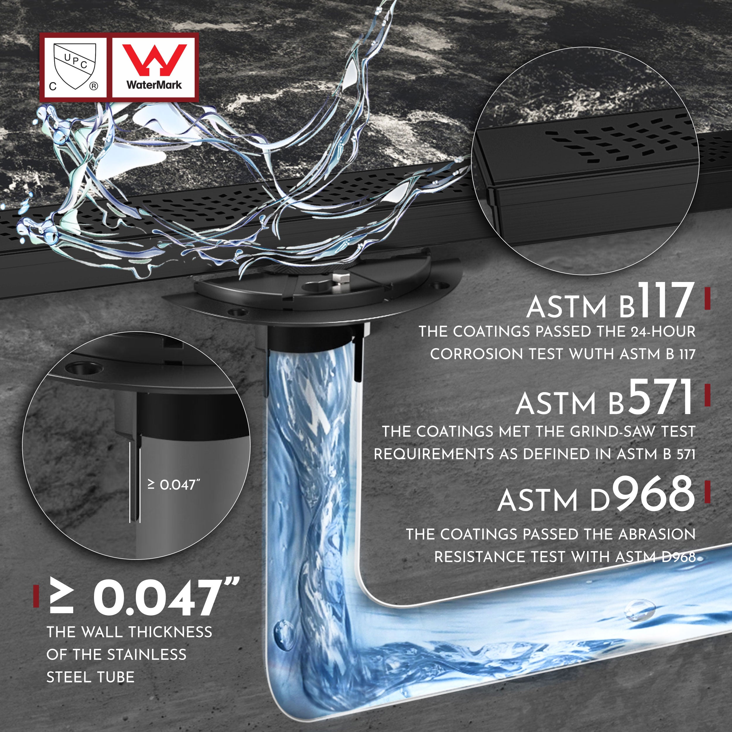 WEBANG 12 Inch Wave-Hole Pattern Linear Shower Drain With Accessories, Matte Black