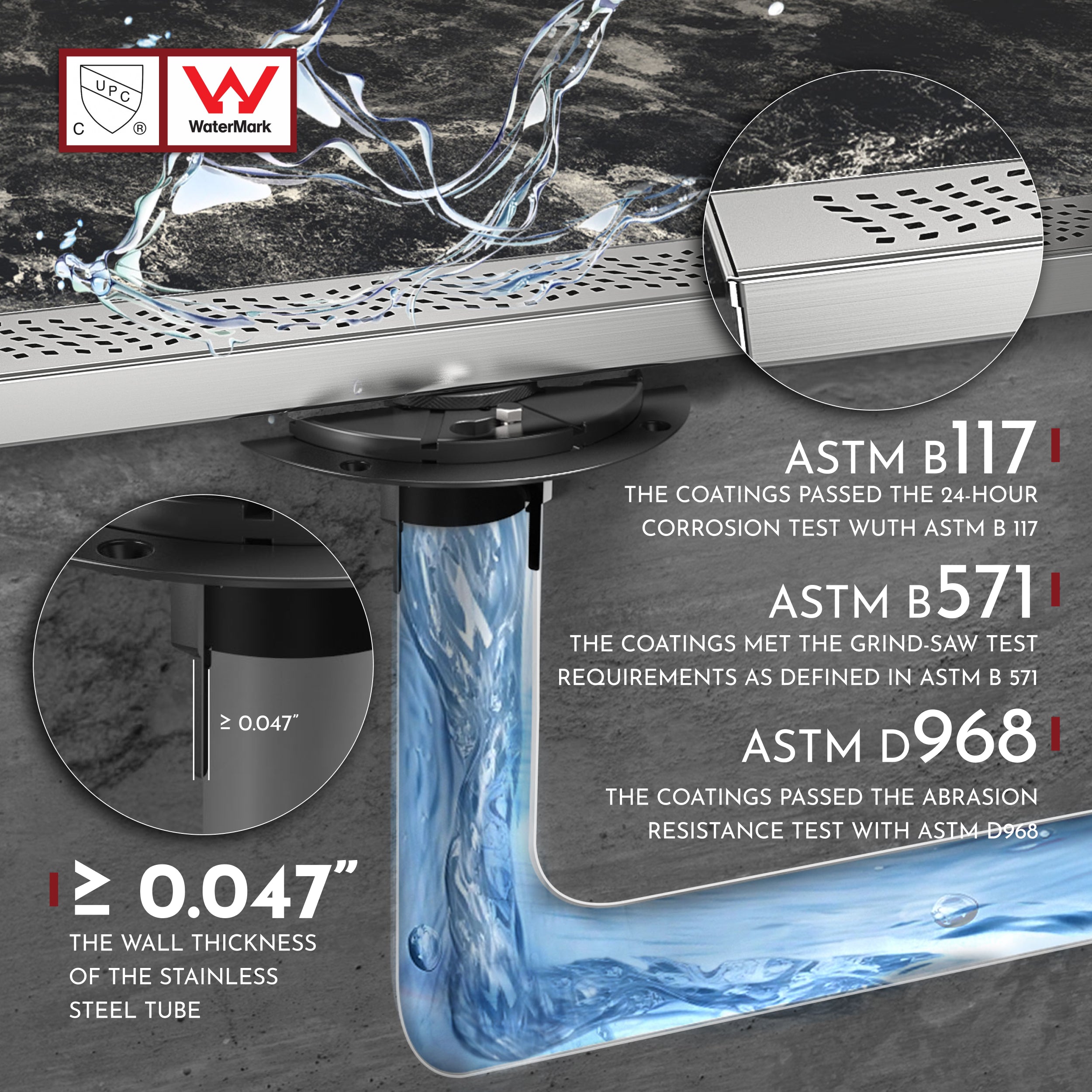 WEBANG 12 Inch Wave-Hole Pattern Linear Shower Drain With Accessories, Brushed Stainless Steel