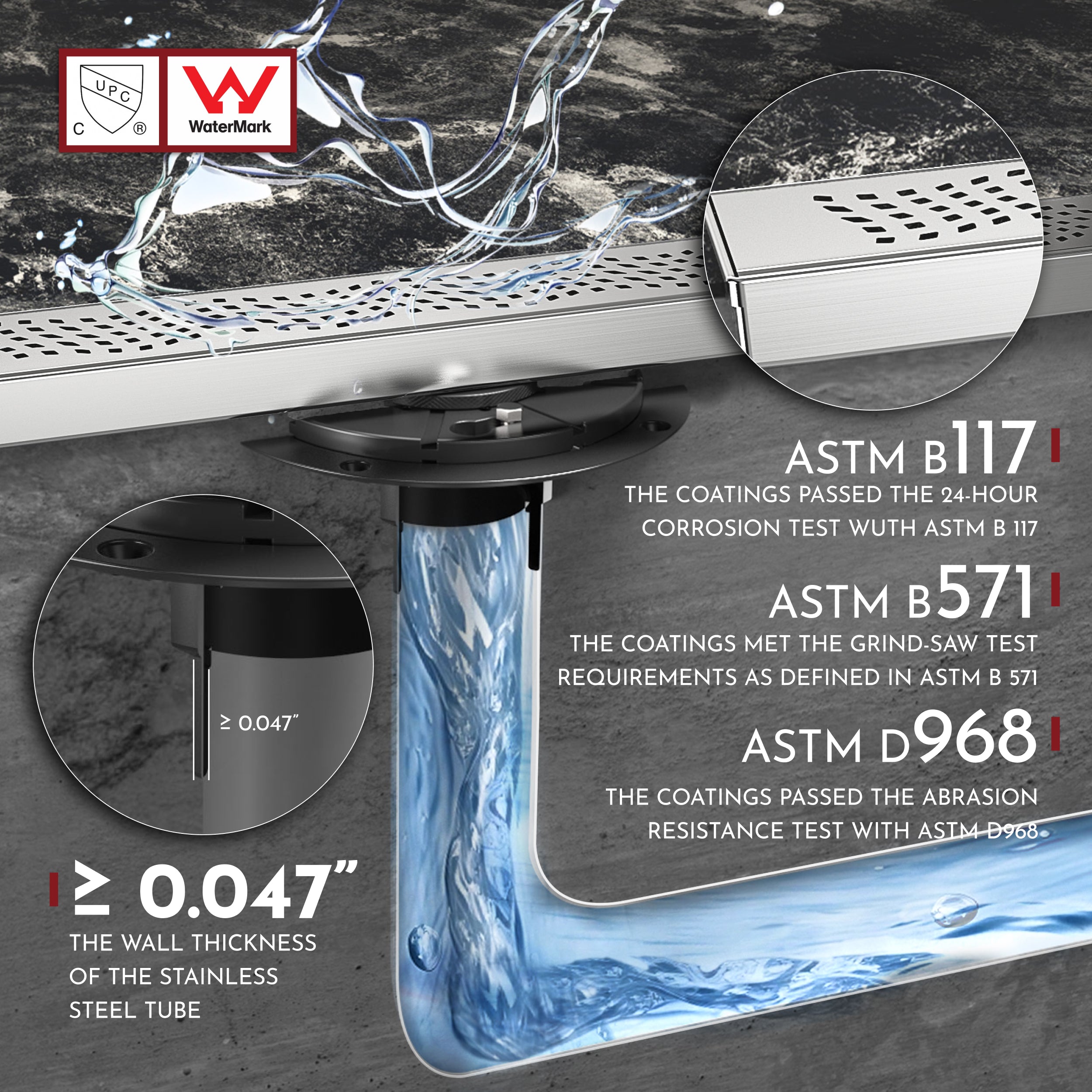 WEBANG 24 Inch Wave-Hole Pattern Linear Shower Drain With Accessories, Brushed Stainless Steel