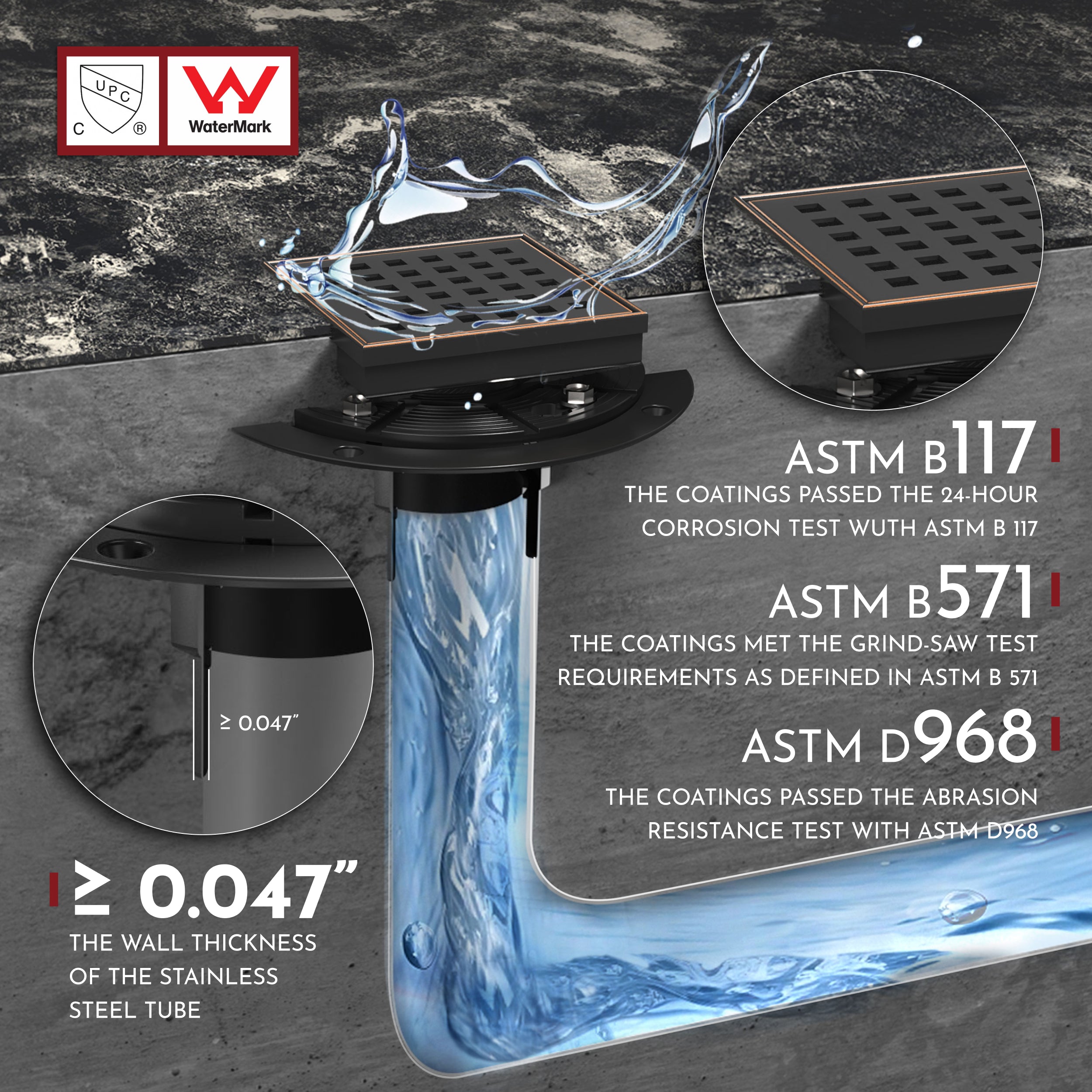 WEBANG 4 Inch Square Hole Pattern Square Shower Drain With Flange, Oil Rubbed Bronze